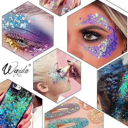 Miniatura 4 de Body Glitter Wenida 9 colores 6.70 oz iridiscente ultra brillante ópalo purpurina gruesa cosmética festival maquillaje polvo para uñas, cabello,