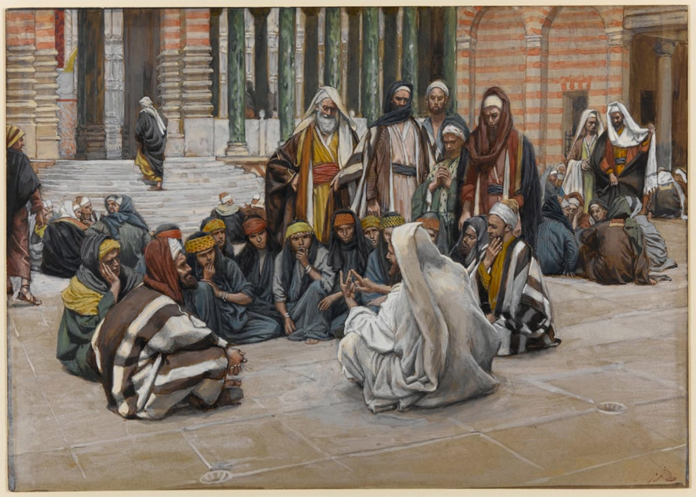 HRJUBWREE Retro Picture Art Painting Wall Poster Jesus Speaking in the Treasury by Jacques Vintage Art Print for Office Decor 60x90cm