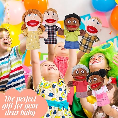 Miniatura 6 de Shappy 12 marionetas de mano familiares de 12 pulgadas, juguetes de peluche para abuelos, mamá, papá, hijo, hija, miembros de la familia, marionetas