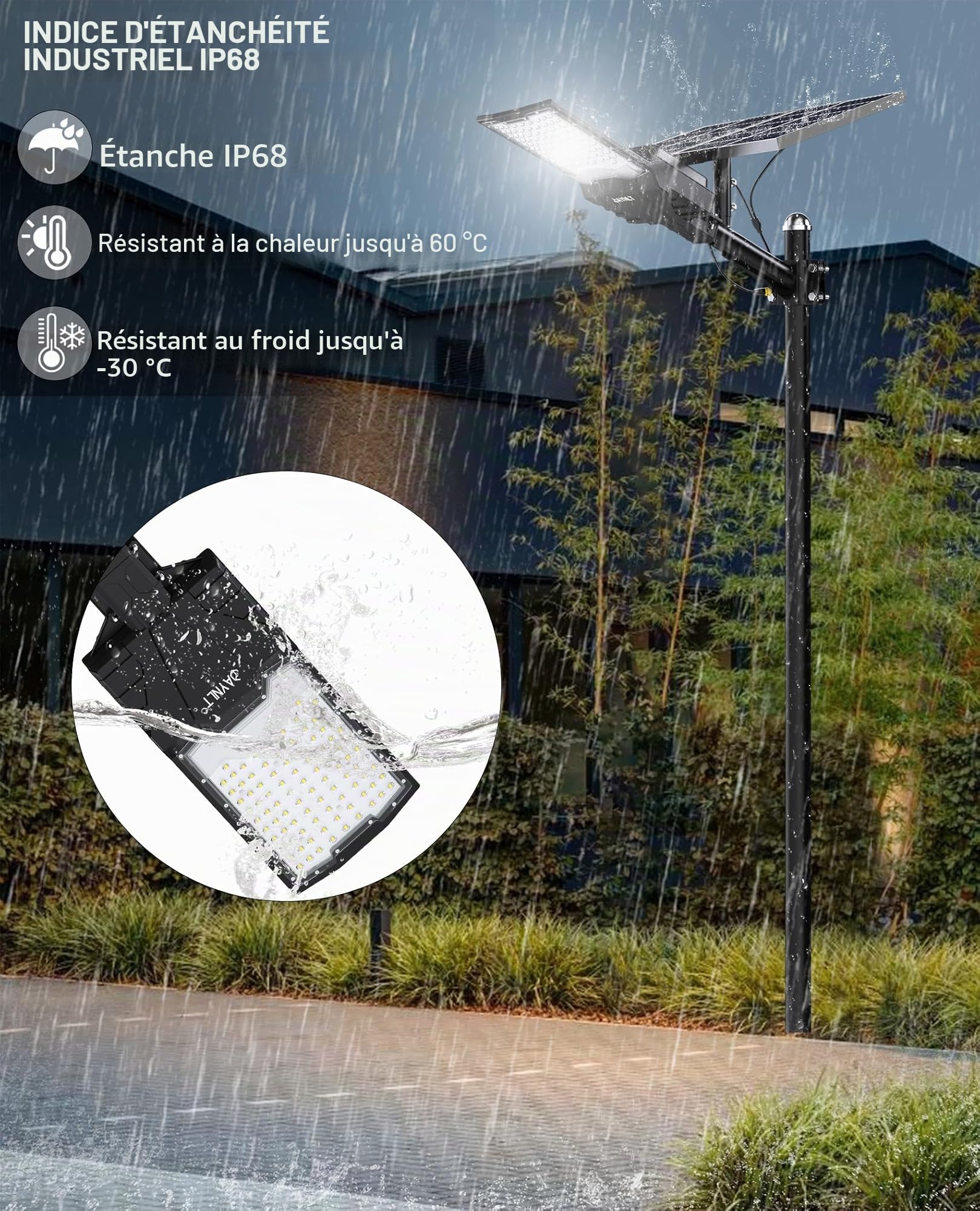 JAYNLT X-18000W Lampadaire Solaire Extérieur Puissant avec Telecommande