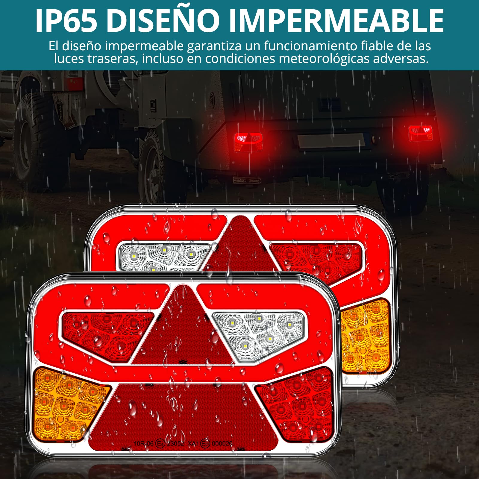 2 pcs Kit de Luces Traseras de Remolque, Pilotos Traseros Remolque | 13 pines con 6 Funciones y Cable 5.5m, Certificado E-mark para Camión Caravana Tractor Remolque (SIN luz de matrícula)