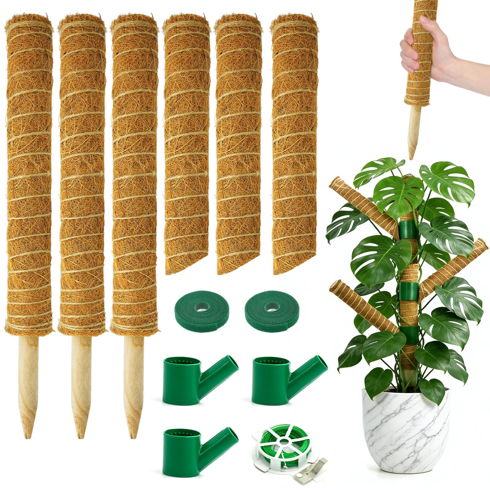 Moss Pole for Monstera Plant - Large Plant Stake for Tall Plants 6PCS 16 In