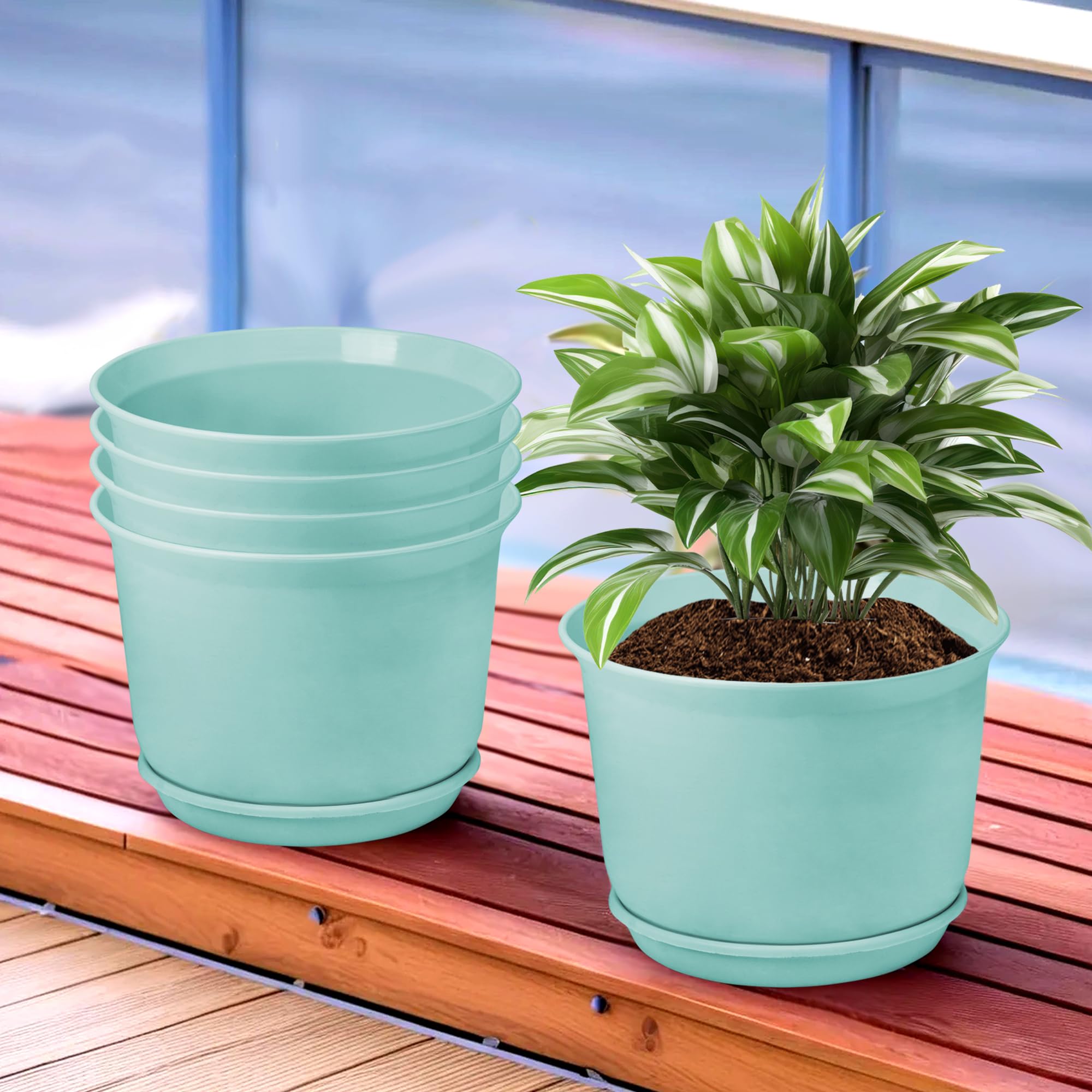 Kuber Industries Pack of 5 Flower Pot with Bottom Tray | Flower Pot for Living Room | Planters for Home-Lawns & Gardening | Flower Planter for Balcony | Plain Sawera | 10 Inch | Sky Blue (B0CYPM1MKD) Amazon Price History, Amazon Price Tracker