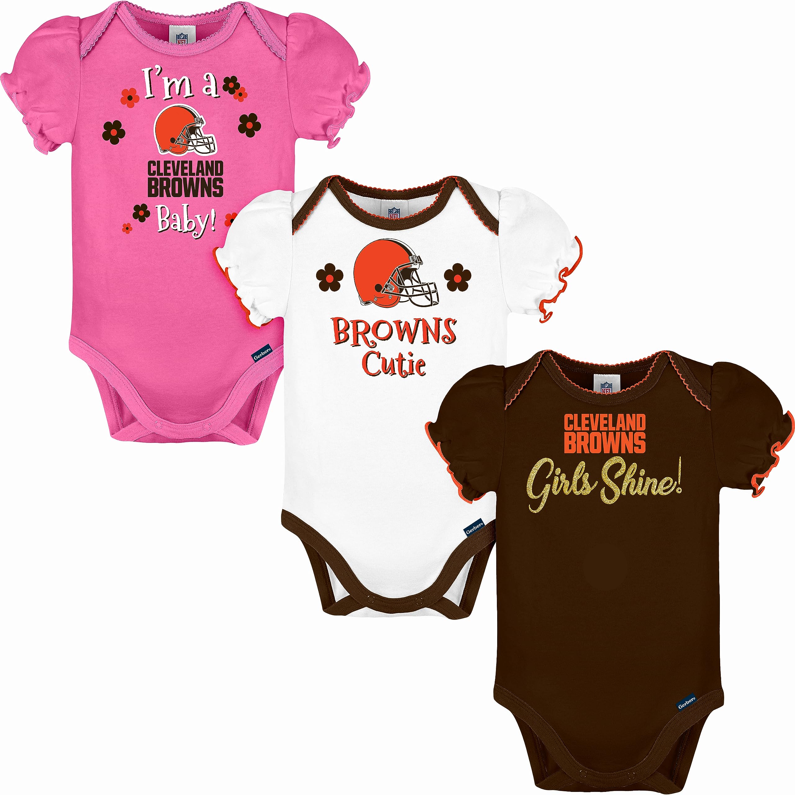 Gerber NFL baby-girls Nfl Team 3 Pack Short Sleeve Onesie Bodysuit