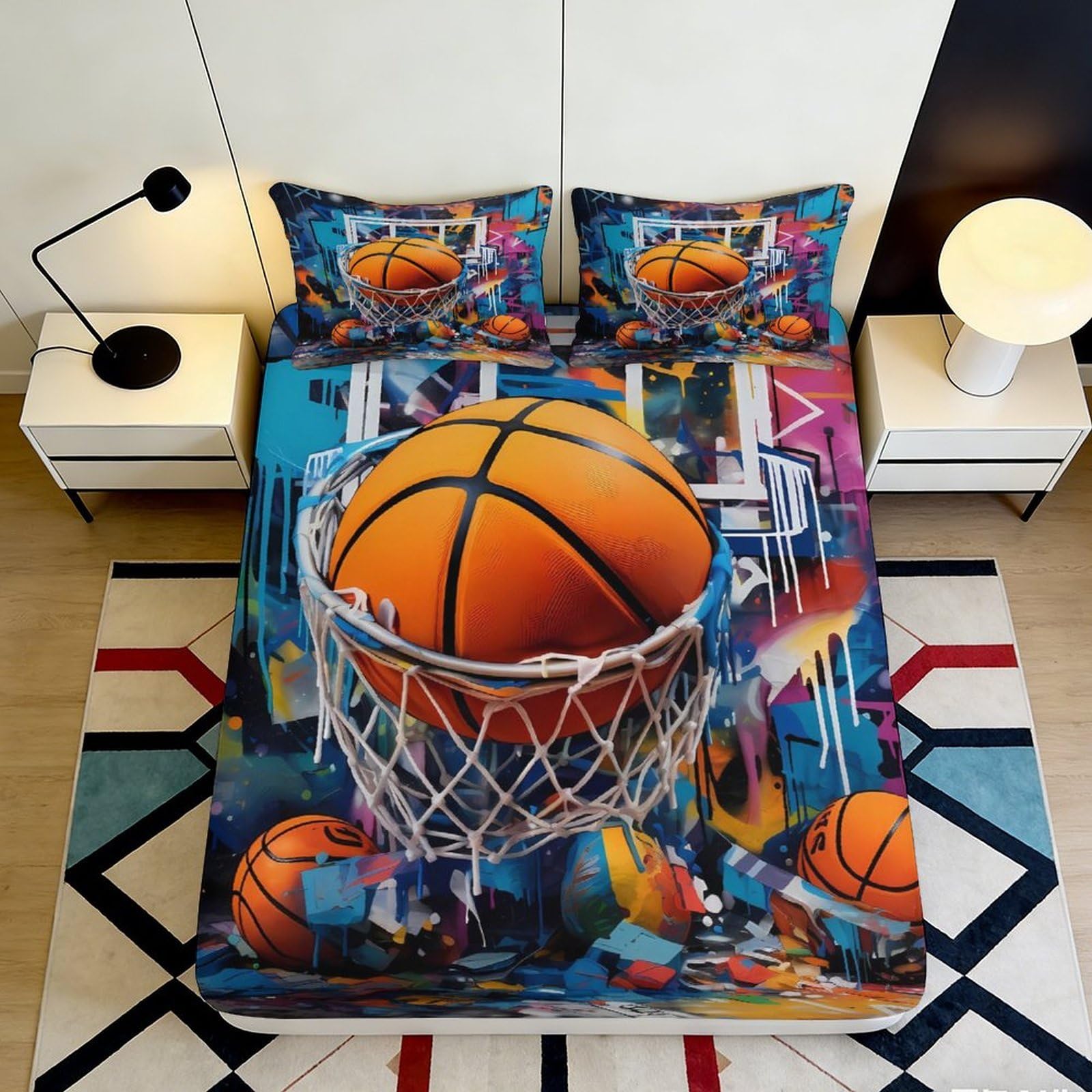 Jqzkxnhpbr Style-8 3D Printed Basketball Slam Dunk Fitted Sheet Microfiber Soft Non-Slip Bed Cover For Bedroom Dorm Decor 90X200x25cm