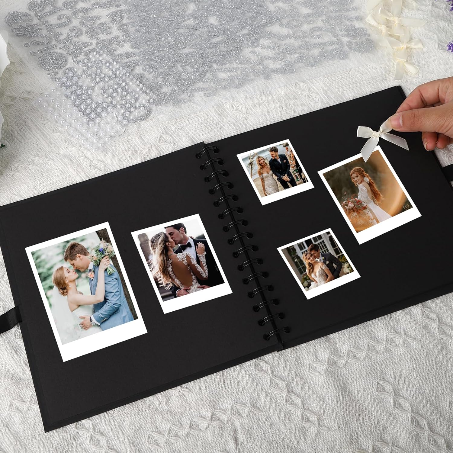 8 x 8 Inch Letters to The Bride Scrapbook Wedding Scrap Book Letters To The Bride Book Bridal DIY Blank Paper Scrapbook Photo Album with Pearl Stickers, Metallic Letters, Bows(Black) - Image 3