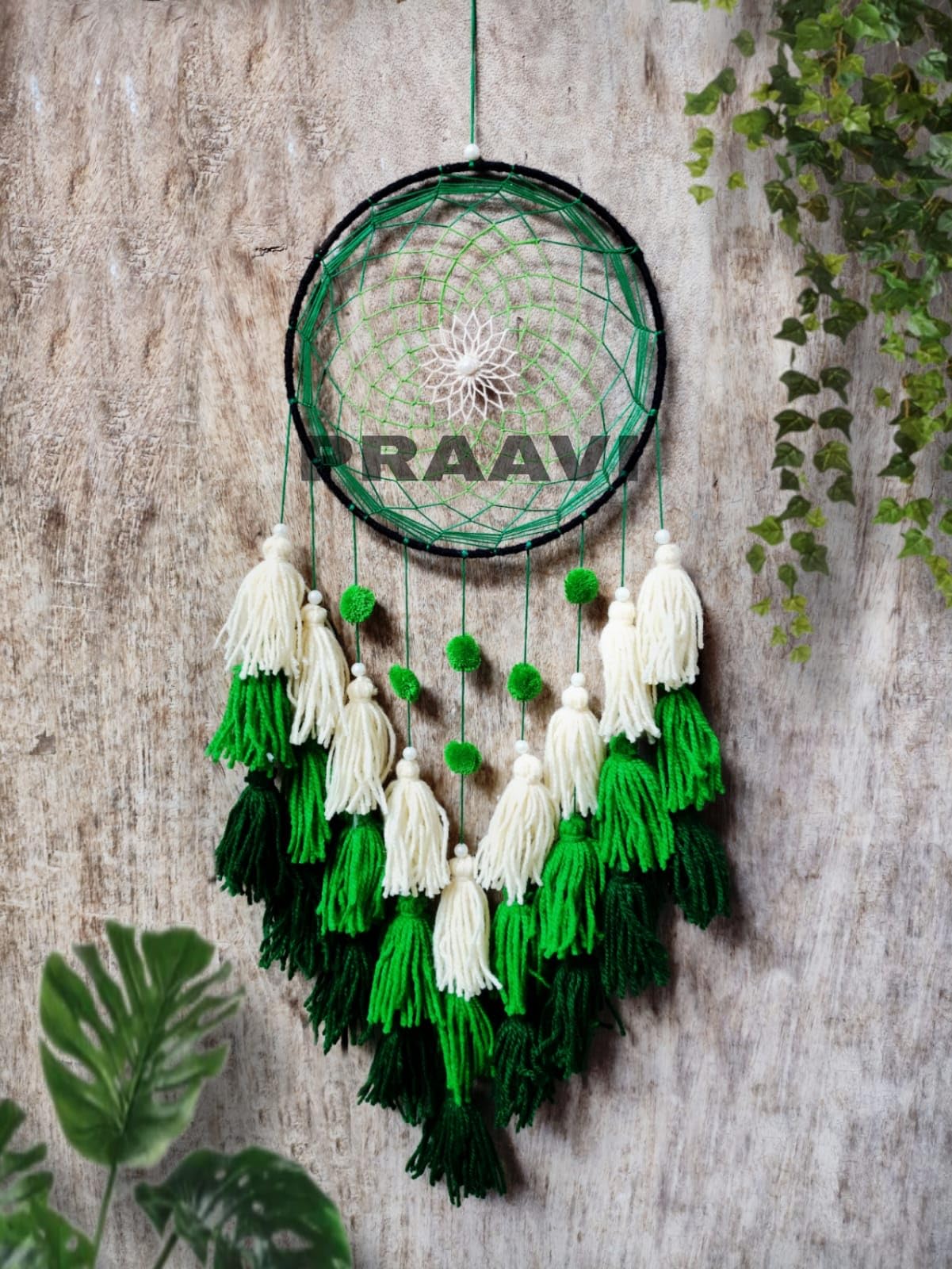 Handmade Dream Catcher for Wall Hanging – 55 cm Large Macrame Dreamcatcher with Tassels | Home Decor for Bedroom, Living Room & Balcony, Wall Hanging Decoration (White & Green & Dark Green)-image-39