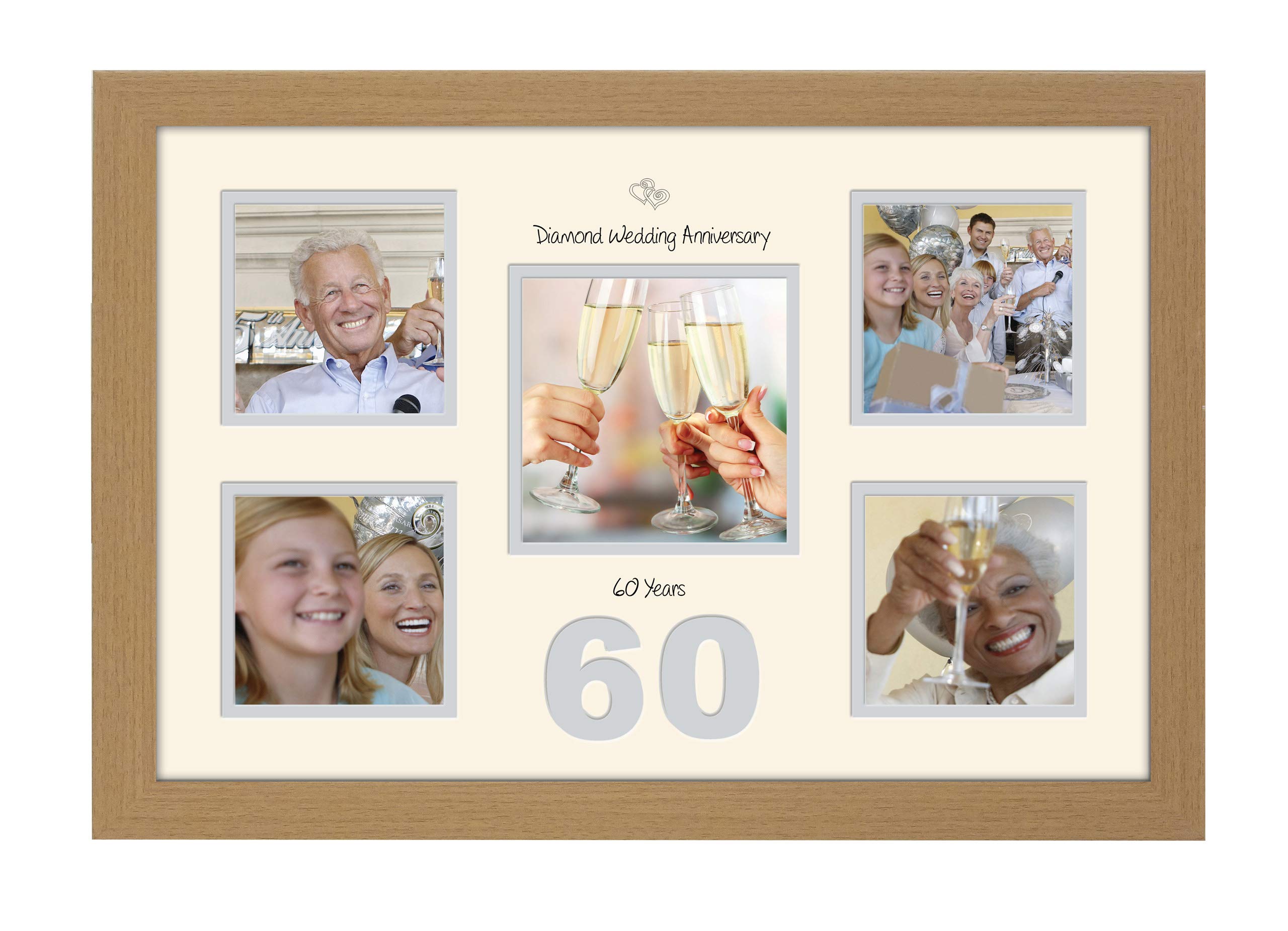 Photos In A Word Oak Finish Frame Cream Mount Grey Inside 60Th Anniversary Photo Frame Diamond Wedding 4X4 X4 And 5X5 978D (Oak Finish Frame Cream Mount Grey Inside)