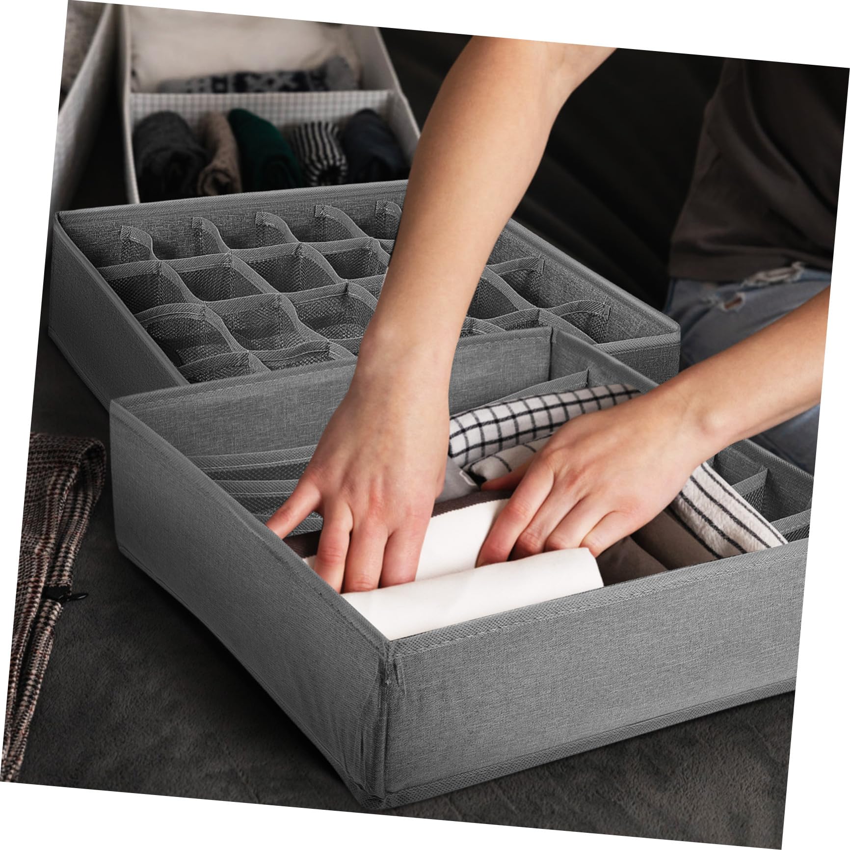 4stücke Faltbare aus Robustem Kationikstoff mit Pp panelen Vielseitige Aufbewahrungsboxen für Unterwäsche Socken Krawatten und Babykleidung Platzsparend und Waschbar