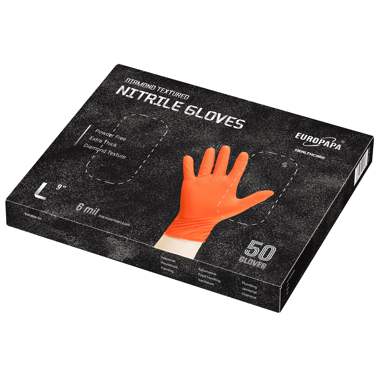 EUROPAPA® 500 Stück (10x50) extra Dicke Nitrilhandschuhe DiamantGrip Diamant Perfect Grip Einweghandschuhe Montageschutzhandschuhe puderfreier latexfreier Arbeitshandschuhe (6 mil, L, Orange)