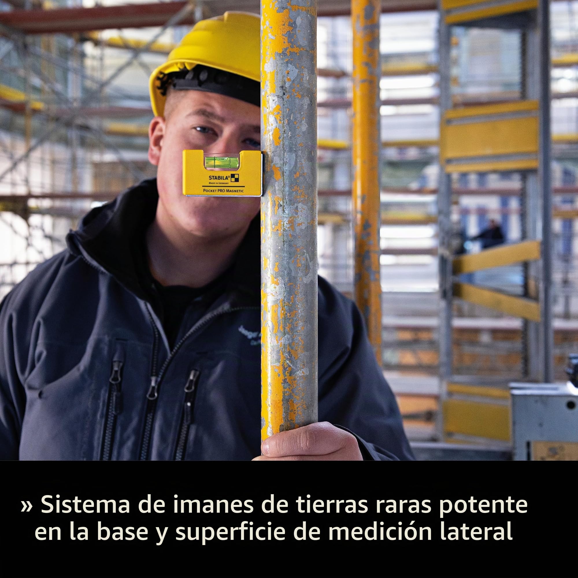 STABILA Mininivel espiritual magnético Pocket PRO con clip para cinturón, 7 cm, fuerte imán de tierras raras, 1 nivel horizontal, fabricado en Alemania, amarillo, 15 x 8 x 20 cm