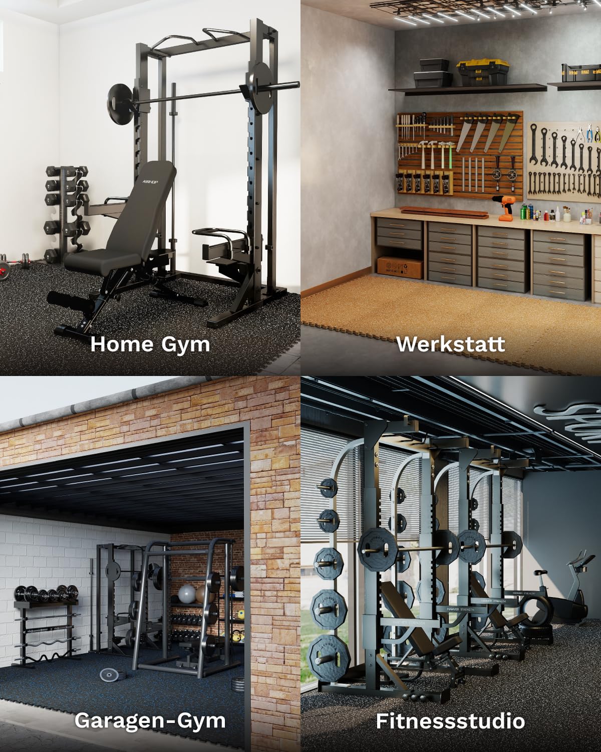 AIRHOP 12 Matten 60x60x1,4cm Extra Dicke Robuste Gummierte, rutschfeste Puzzlematte, Geeignet Für Fitnessstudio Und Heimfitness, Schwere Trainingsbelastung, Bodenschutzmatte Fitness