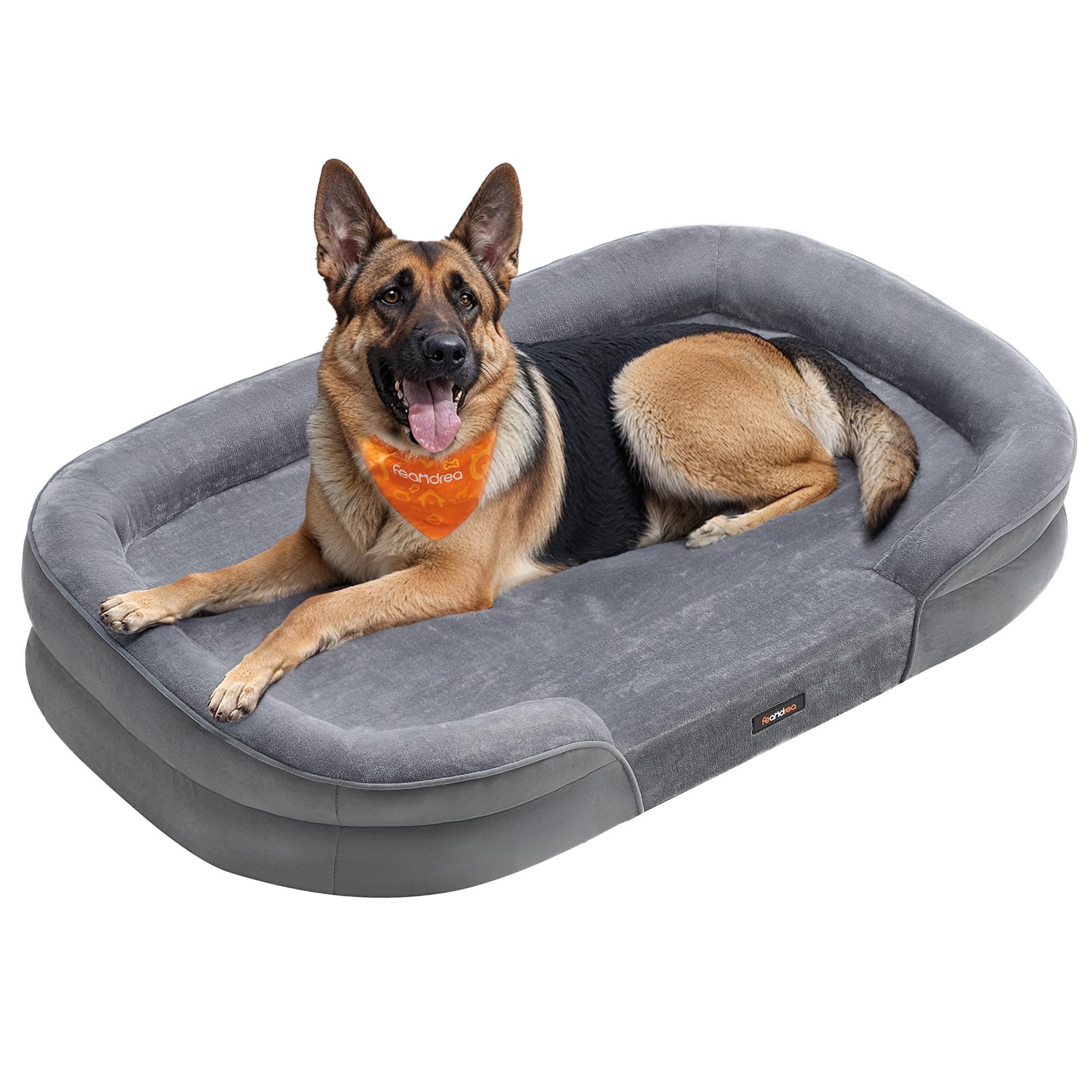 Feandrea Dog Bed, Extra Large Orthopaedic Dog Sofa Bed, 122 x 85 x 18 cm, Egg Crate Foam, Waterproof Liner, Raised Edges, Removable and Washable Cover, Non-Slip, Light Grey PGW284G01