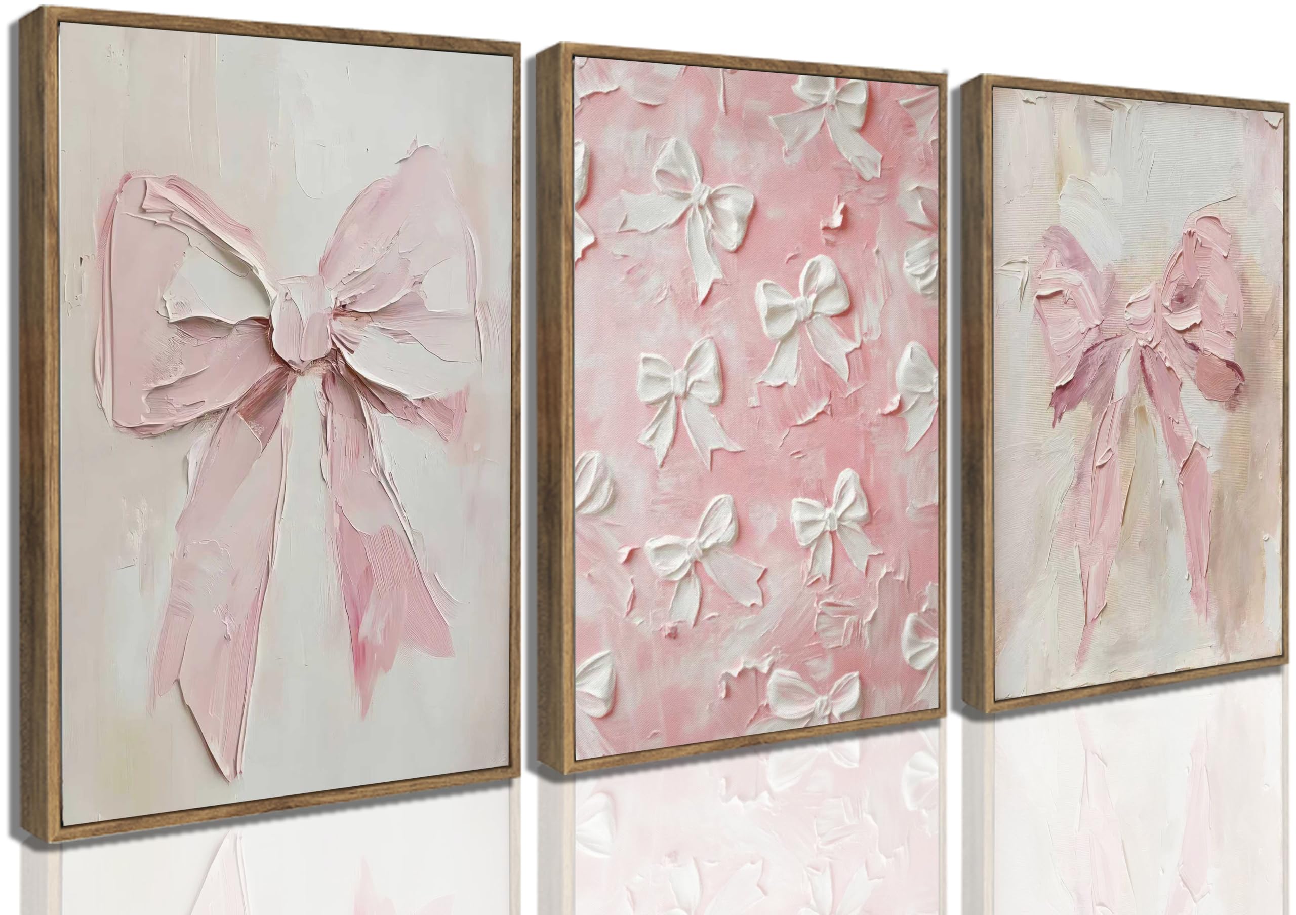 LMYSXAOZ 3Pcs Trendy Pink Bows Canvas Wall Art Vintage Cute Preppy Watercolor Painting Pictures Decor Posters Prints Girly Aesthetic for College Apartment Decoration Unframed 12x16inch