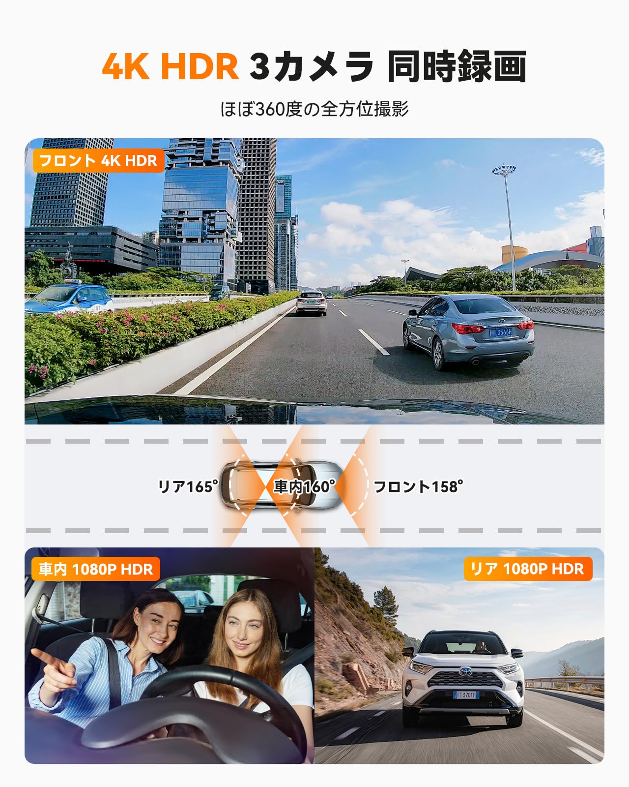 VANTRUE N4 Pro ドライブレコーダー 4K UHD 800万画素 3カメラ WiFi搭載