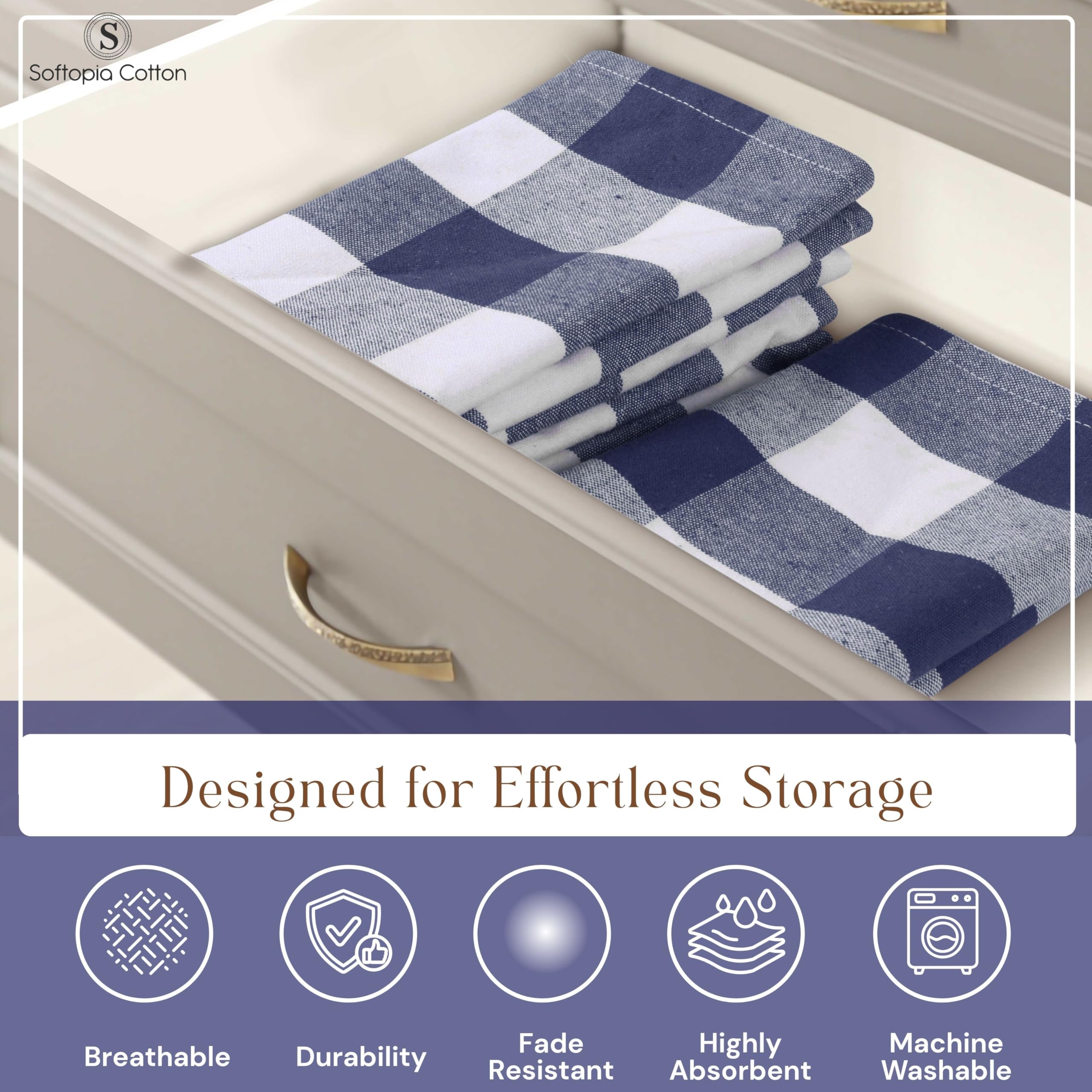 Confezione da 12 strofinacci da cucina a quadri in 100% cotone, 40,6 x 66 cm, super assorbenti, ad asciugatura rapida, asciugamani per la pulizia del ristorante con occhiello per
