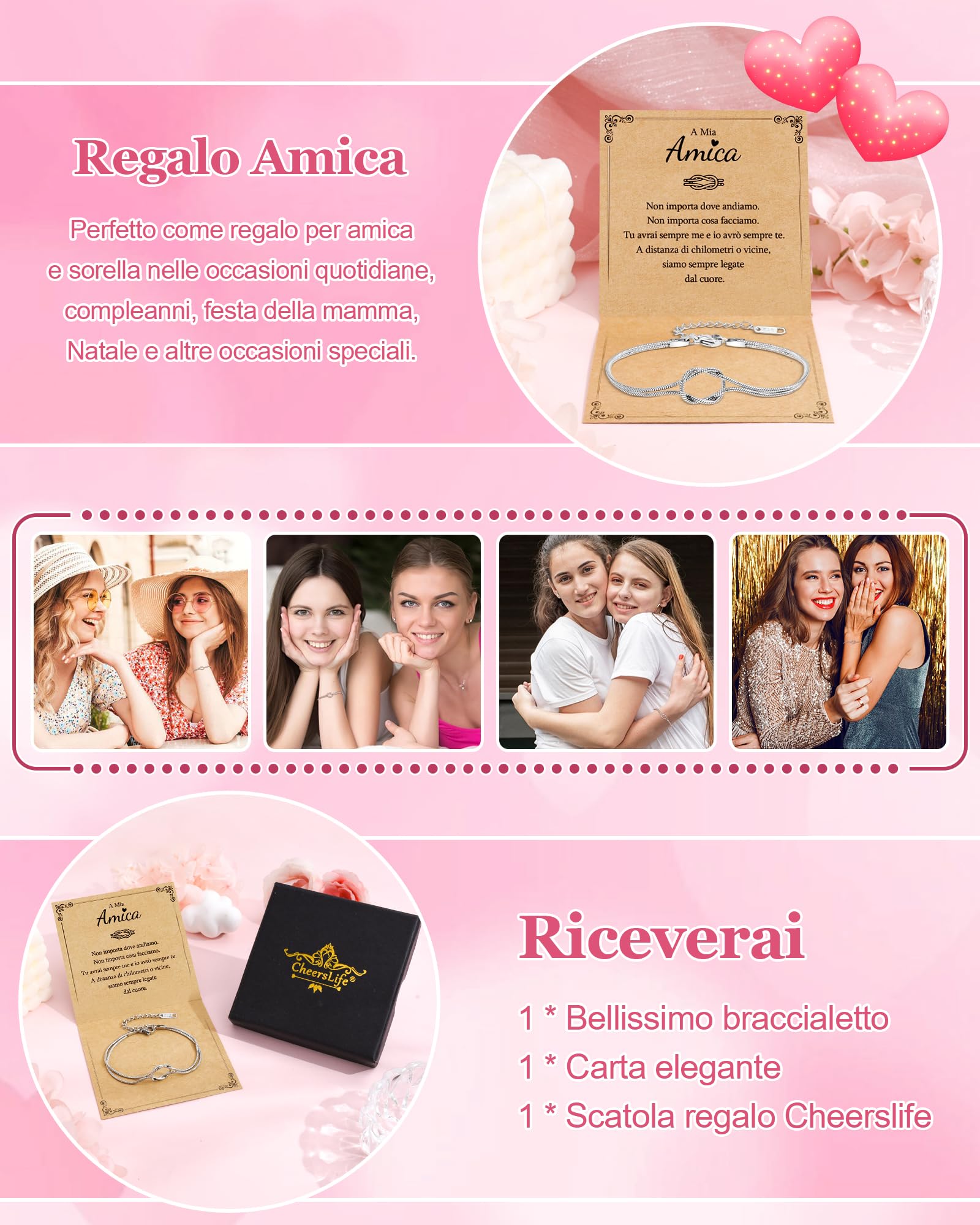 Cheerslife Regalo per Amica/Sorella/Mamma/Figlia Braccialetti Amicizia Bracciale Amicizia Donna Regalo Donna Compleanno Laurea Natale Festa della Madre