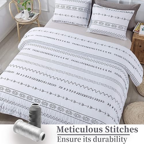 Miniatura 4 de Litanika Juego de edredón bohemio blanco California King (104 x 96 pulgadas), 3 piezas (1 edredón bohemio a rayas y 2 fundas de almohada), juego de
