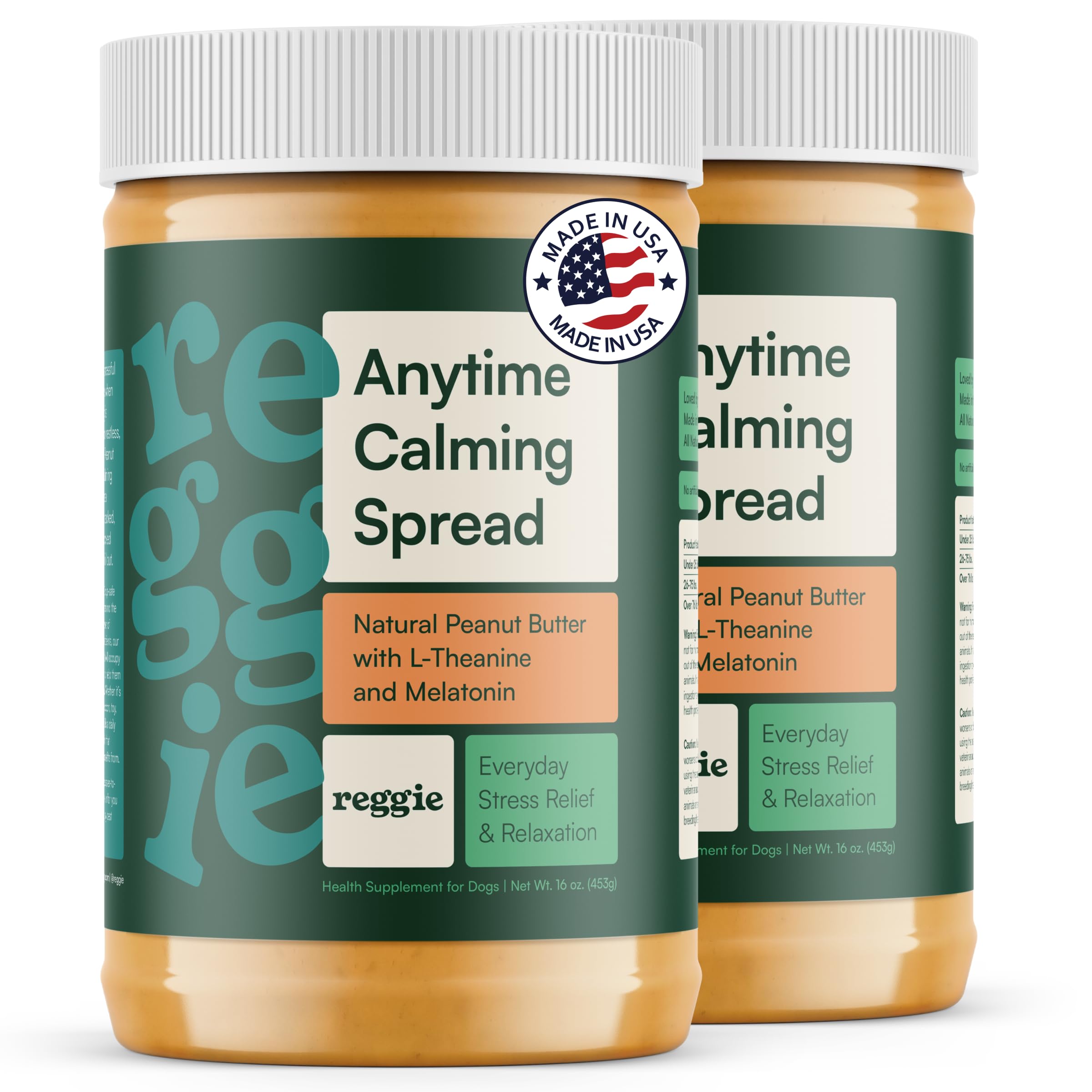 Reggie Burro di arachidi calmante per cani, 100% burro di arachidi naturale per cani, con melatonina e L-teanina, tappetino da leccare per alleviare l'ansia del cane a breve termine, prodotto negli