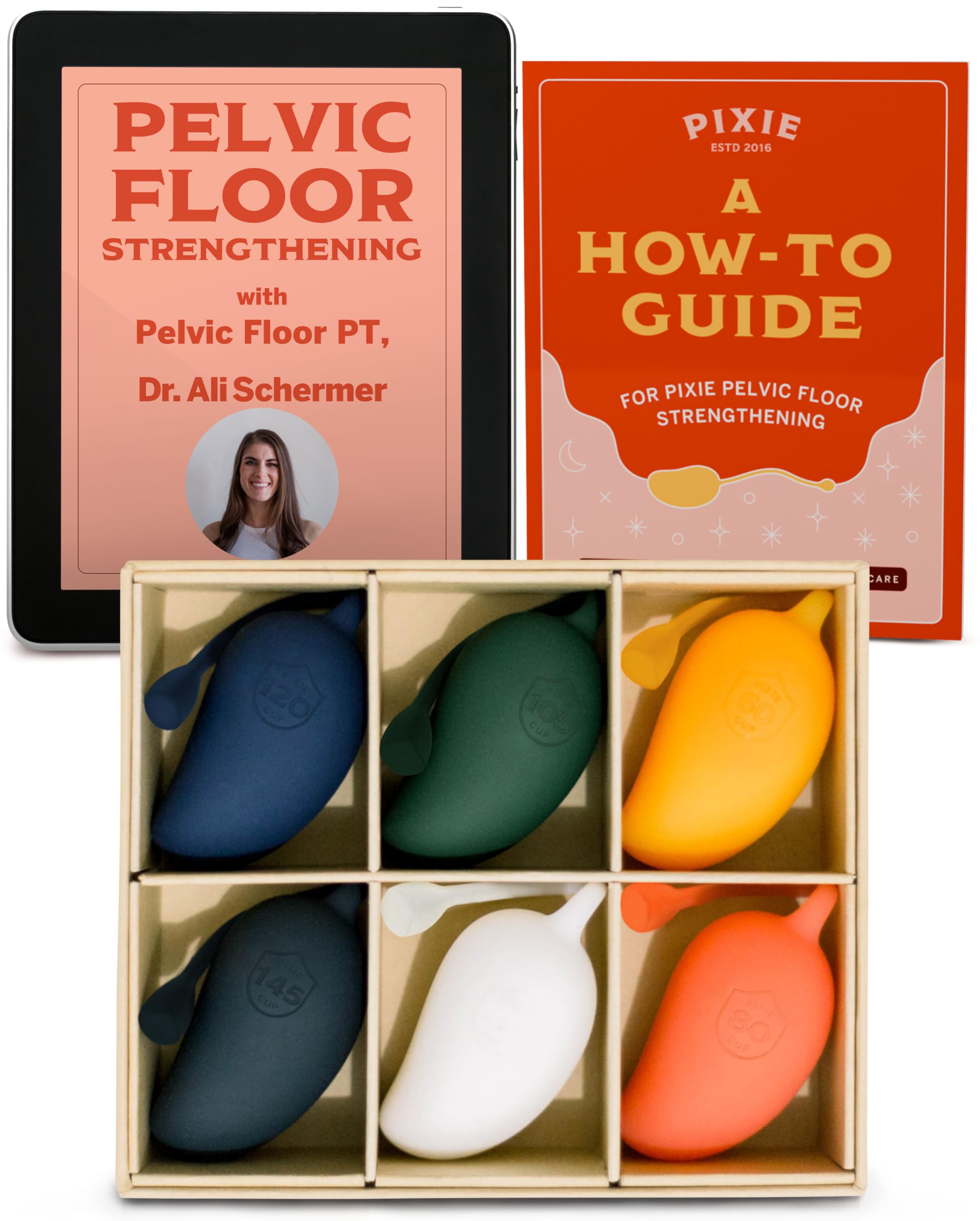 Pixie Pelvic Floor Exercise Trainer - Set of 6 - Pelvic Floor Muscle Strengthening Weights - Includes Pelvic Floor Exercises in Easy to Read Ebook for Beginners and Advanced