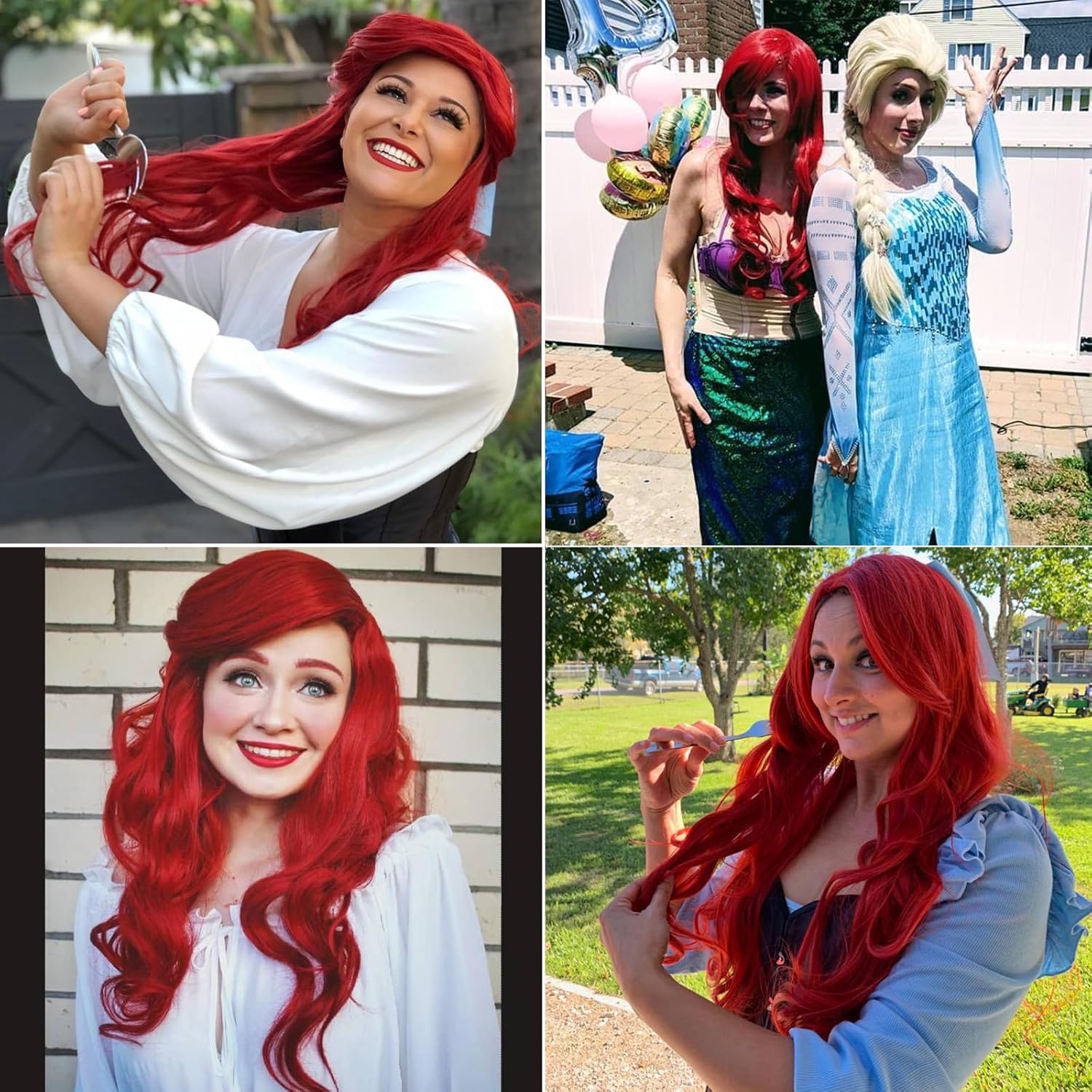 Probeauty Mermaid Wig Long Red Curly Body Wave Wig Halloween Cosplay Costume Wigs for Women+Wig Cap - Image 7