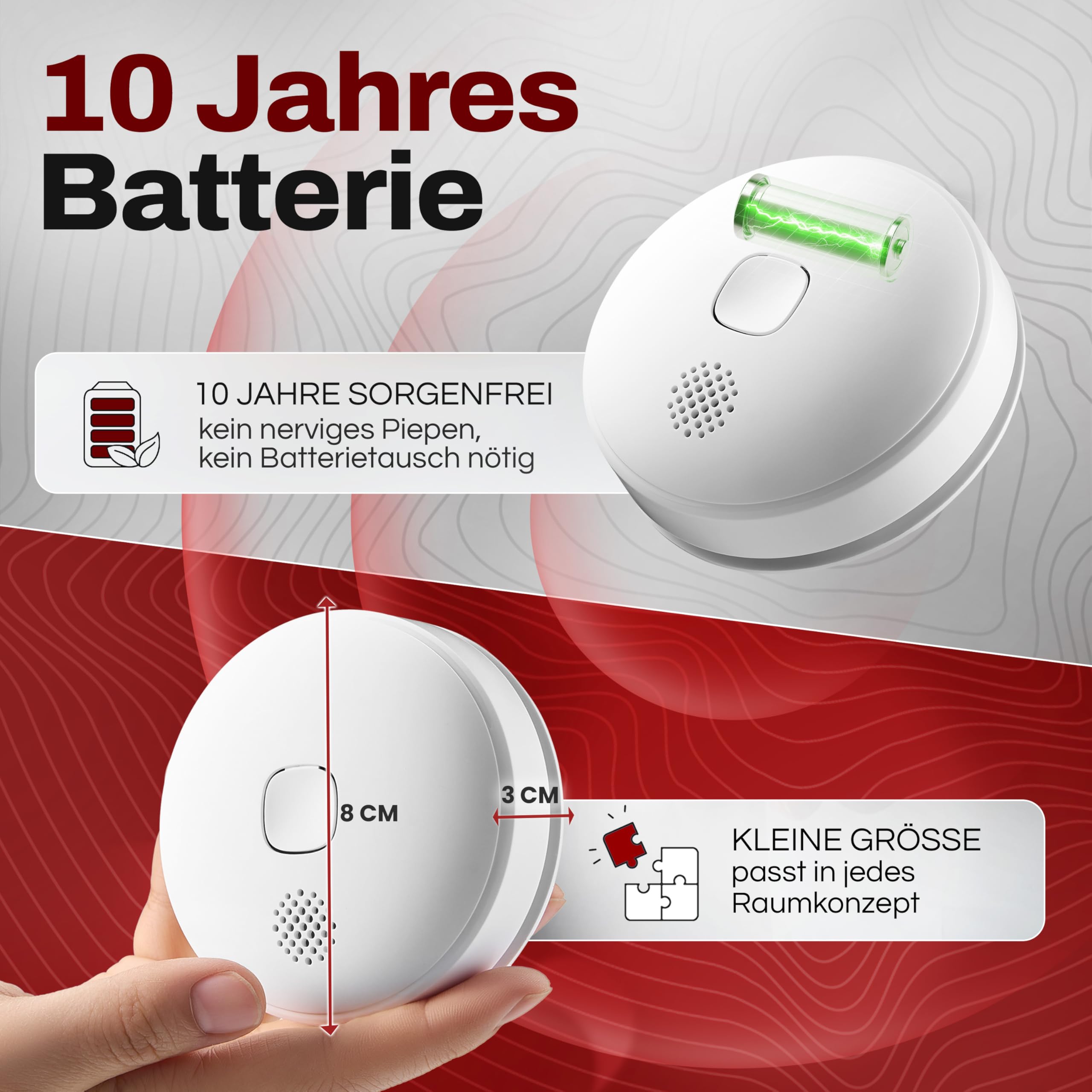 ALPENLUFT Rauchmelder mit Smart App 10 Jahre Batterie, TESTSIEGER Feuermelder Funk und WLAN Vernetzt, Rauchwarnmelder, Brandmelder, Funkrauchmelder Vernetzbar Ohne Bohren, Ohne LED Blinken, 5er + HUB