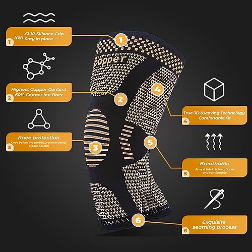 Miniatura 3 de JIUFENTIAN Rodillera de cobre para dolor y apoyo de artritis, compresión de rodillera de cobre para aliviar el dolor de rodilla, deportes y