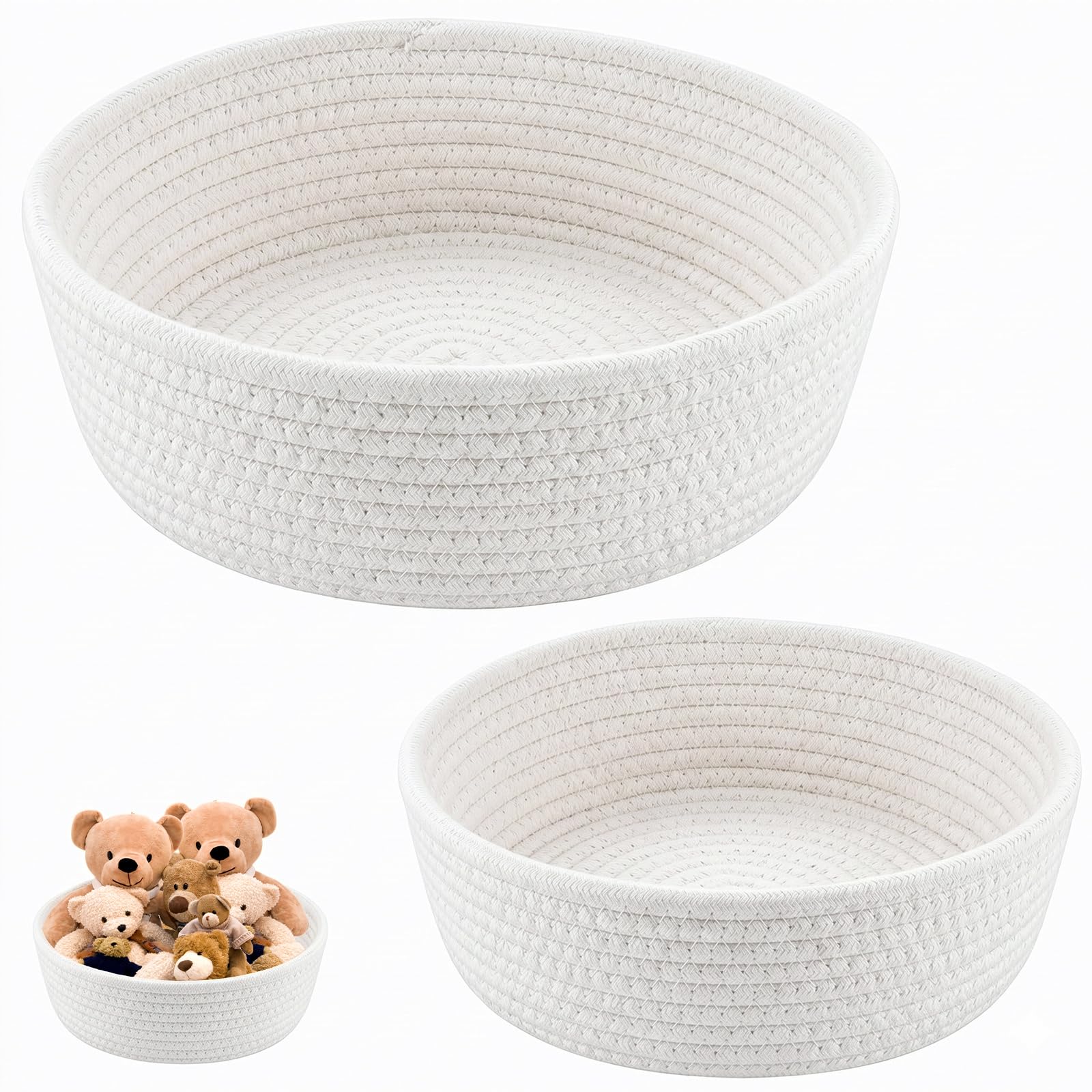 2 pezzi Cestino Portaoggetti in Corda di Cotone Intrecciata Set, Cestini in Corda di Cotone, Adatto Decorazione Stoccaggio Camere da Letto, Soggiorni Uffici (Bianco)
