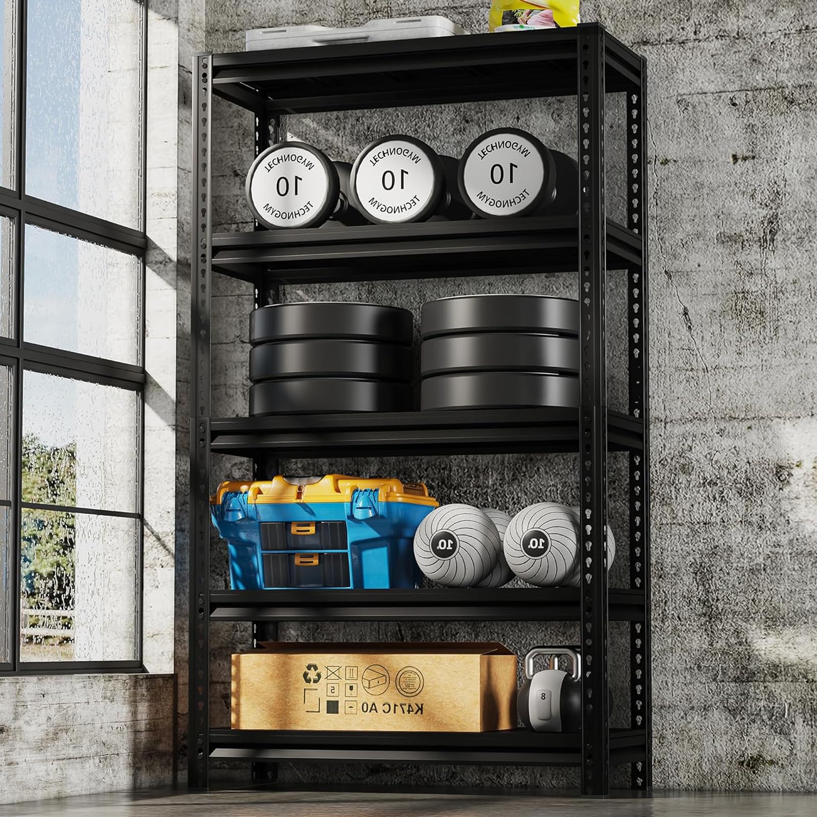 72" H Storage Shelving Unit, 5-Tier Adjustable Heavy Duty Garage Shelves Metal Organizer Utility Rack, Black, 31.5" L x 16" W x 72" H for Kitchen Pantry Basement Bathroom Laundry