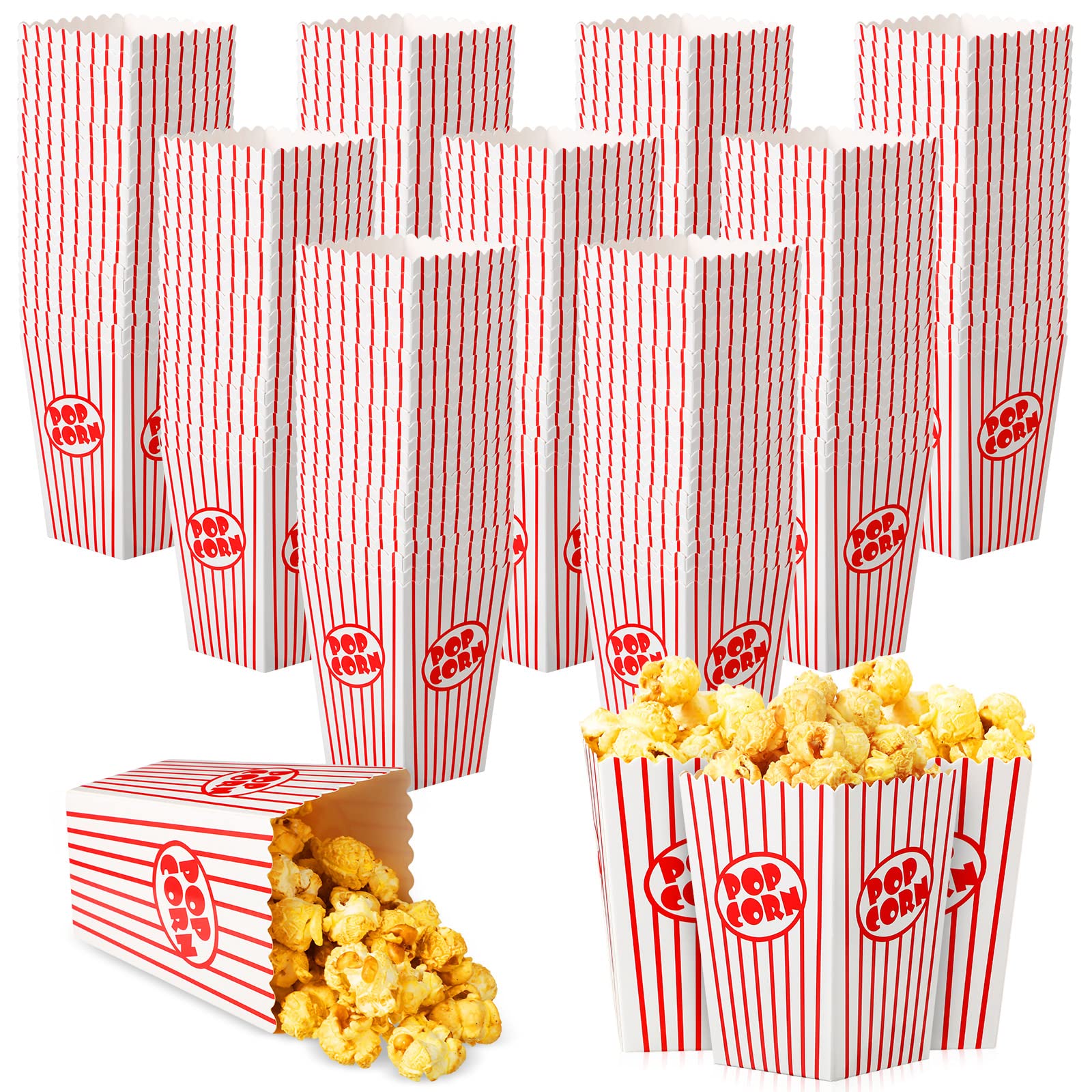 Zhanmai 400 Pcs Movie Night Popcorn Paper Boxes Buckets for Party Red White Colored Carnival Popcorn Bag Popcorn Container Popcorn Holder for Theater Birthday Wedding Favor 2.2 x 2.99 x 4.17 in