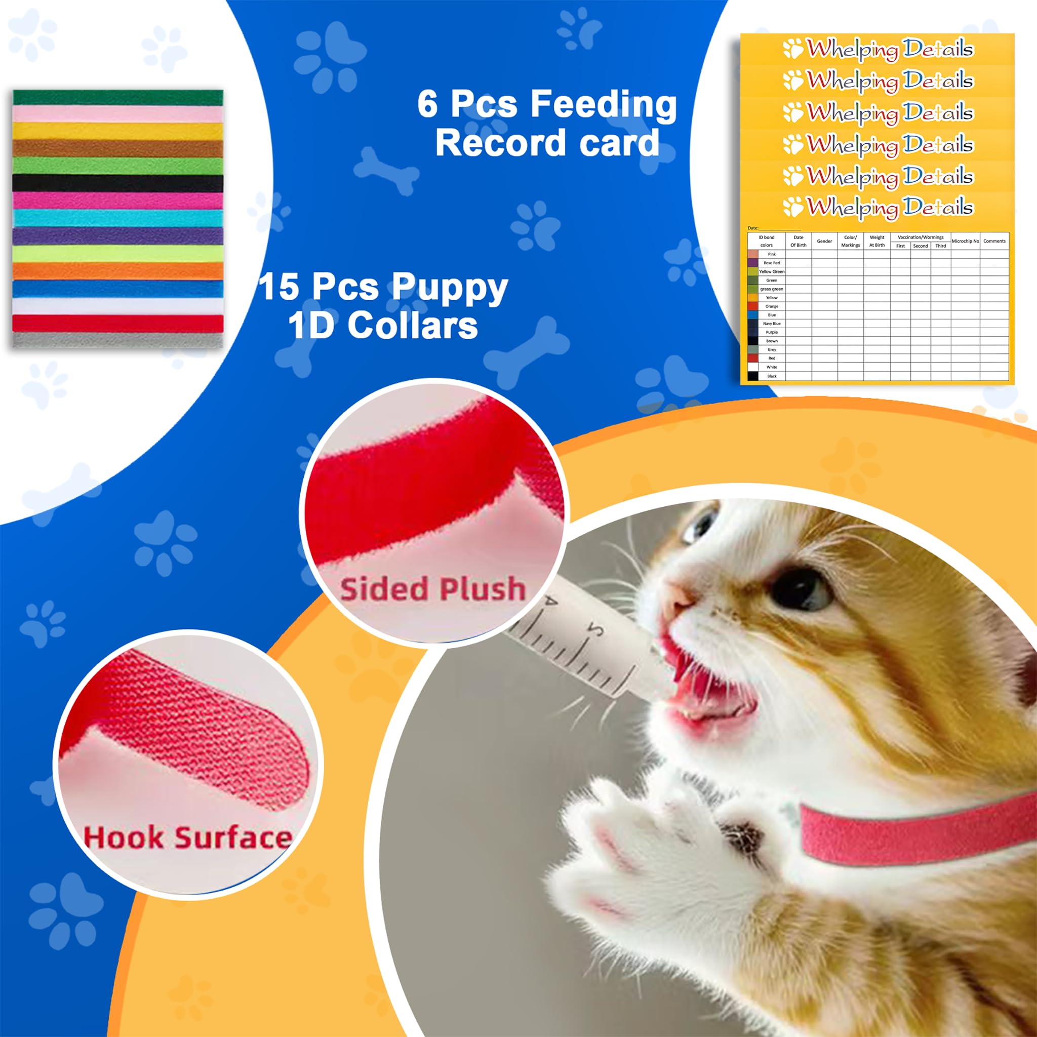Kit de 52 piezas de cachorros para cachorros con 4 tubos de alimentación para cachorros, 15 collares para cachorros, 15 abrazaderas de cable, 4 guantes, termómetro digital, báscula digital