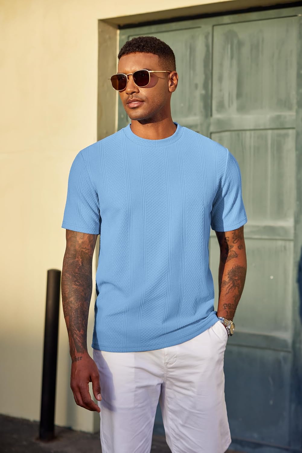 COOFANDY Men's T-Shirt Short Sleeve Crew Neck Textured Shirts Classic Knit Pullover Tees - Image 2