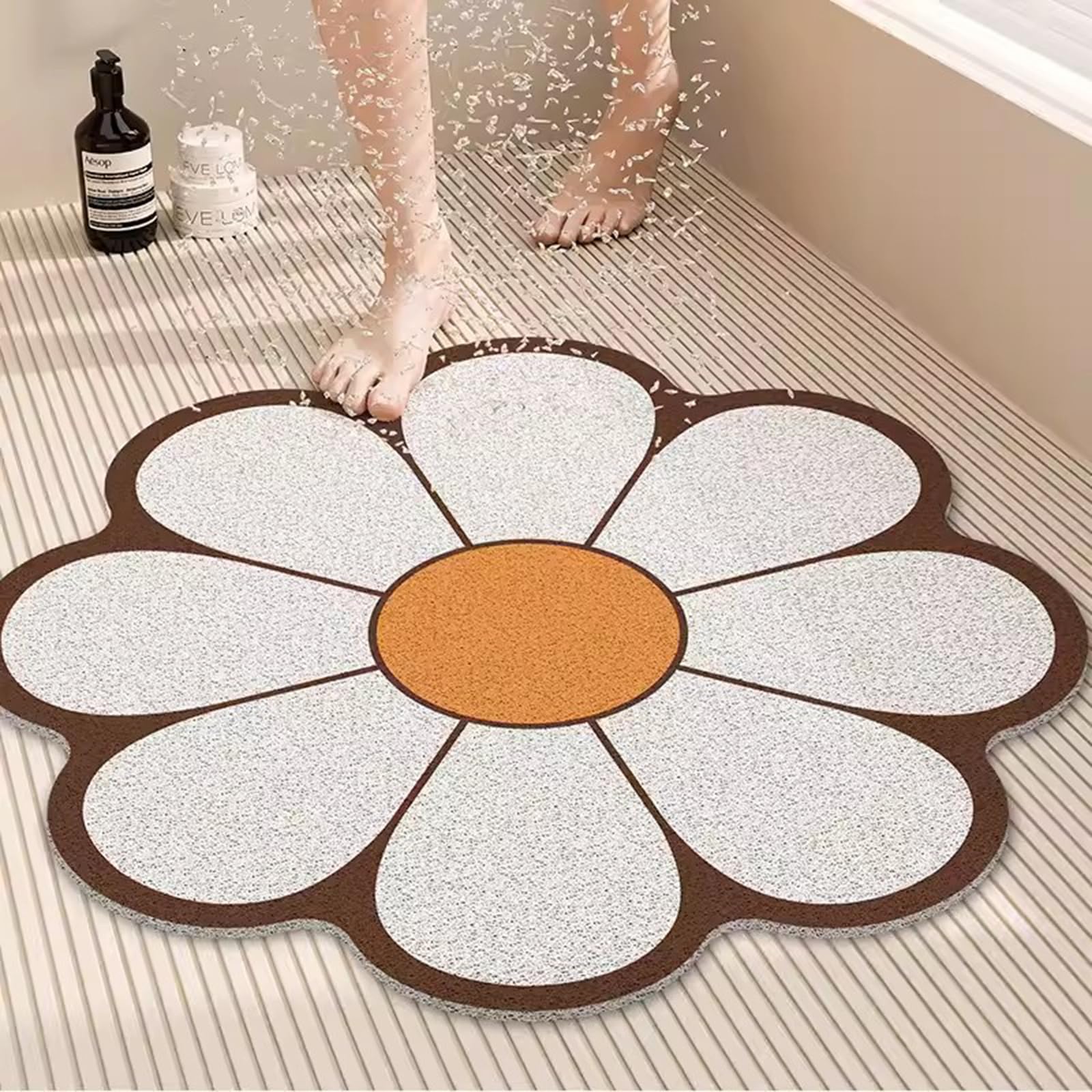 Non Slip Shower Mats for Inside Shower, Quick Drying PVC Loofah Shower Mat with Draining, Soft and Comfortable Shower Mat Non Slip Anti Mould,D,80x80cm