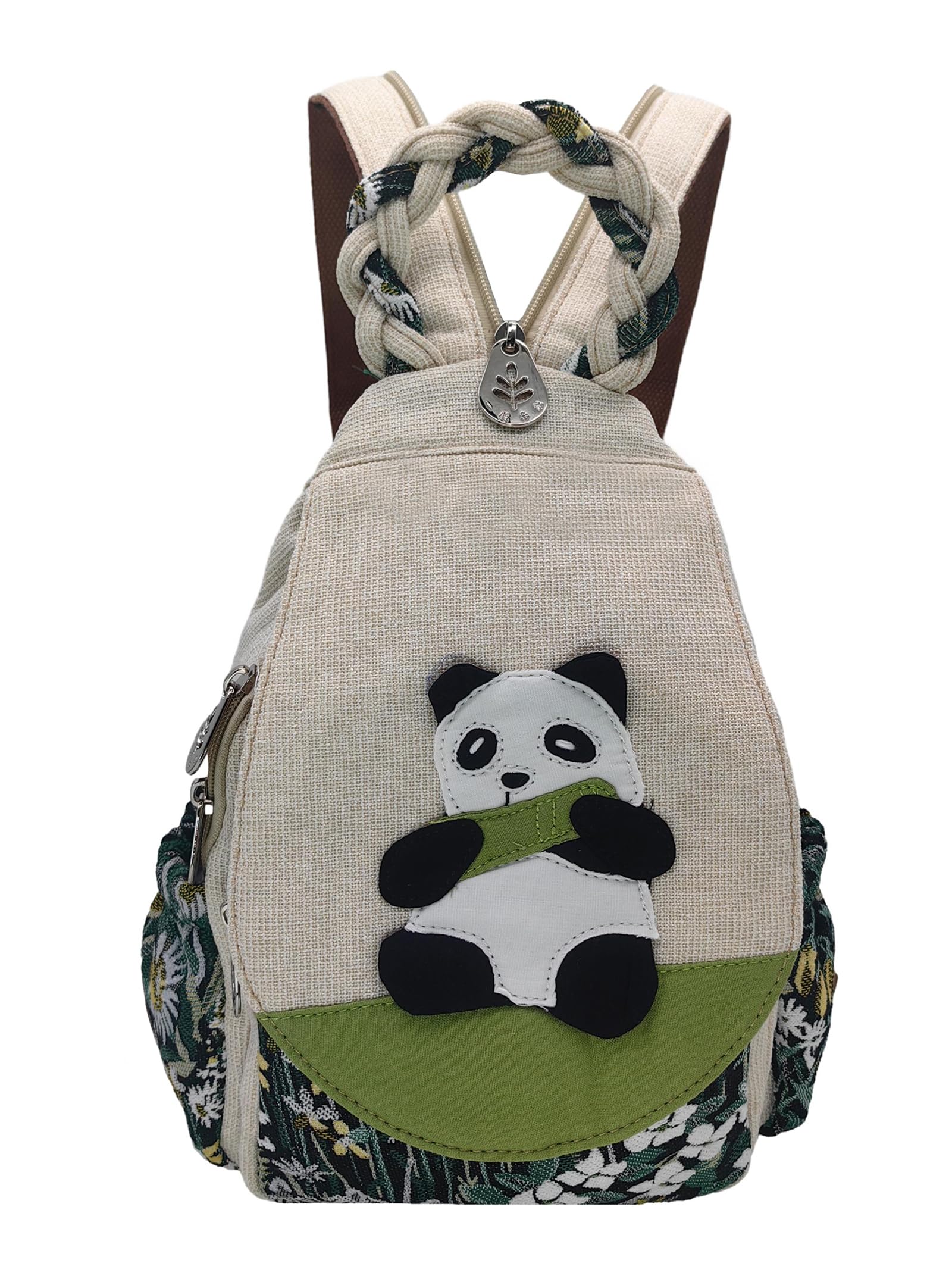 HUANGGUOSHU Women Cotton Woven Bohemian Hemp Boho Canvas Embroidery Multi Pocket Retro Cute Backpack Wallet Backpack（Lotus）