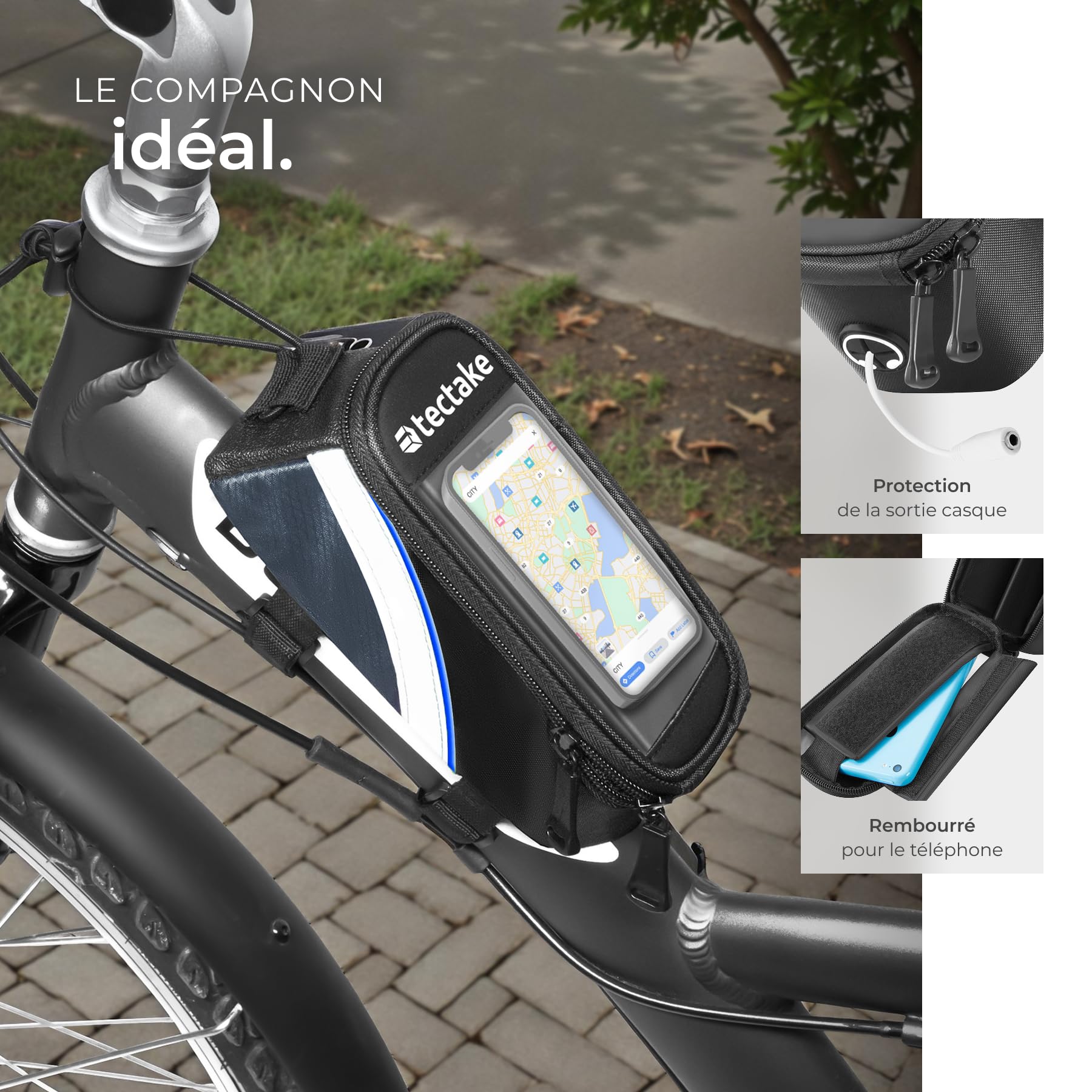 tectake® Ensemble Double Sacoche Velo Porte Bagages avec Bandes réfléchissantes et Sacoche de Cadre Support Téléphone Velo, Sacoches déperlantes pour Vélo électrique, Vélo, VTT, Cyclisme Sport Voyage