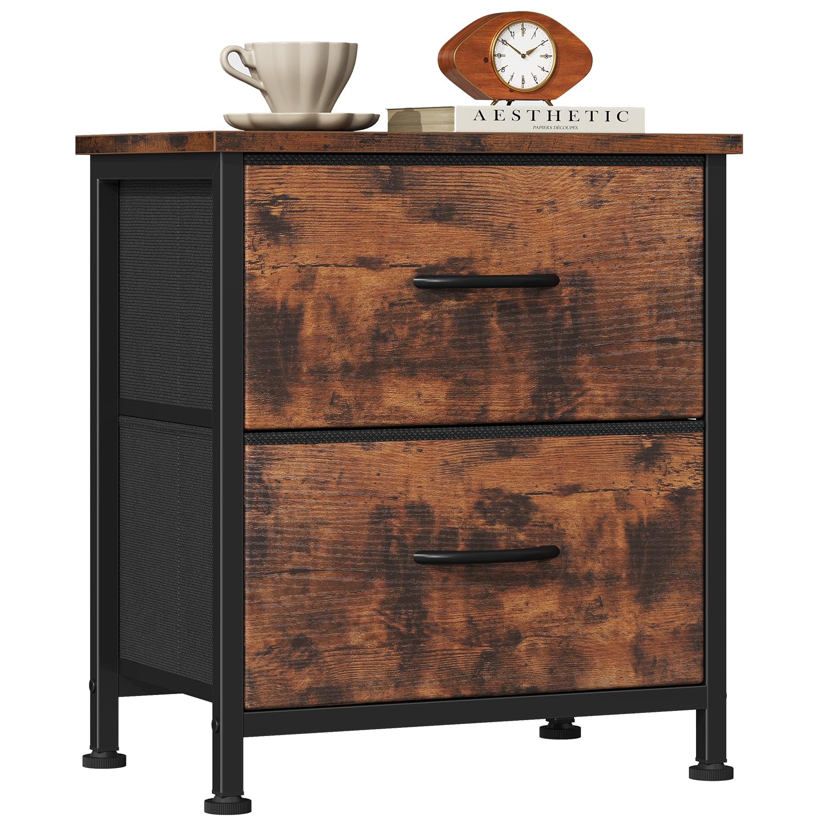Sweetcrispy Night Stand with 2 Fabric Storage Drawers, Bedside Table, Brown | Small Dresser with Sturdy Wooden Top for Daily Essentials, Compact Nightstand for Bedroom, Closet and Small Spaces, 1PC