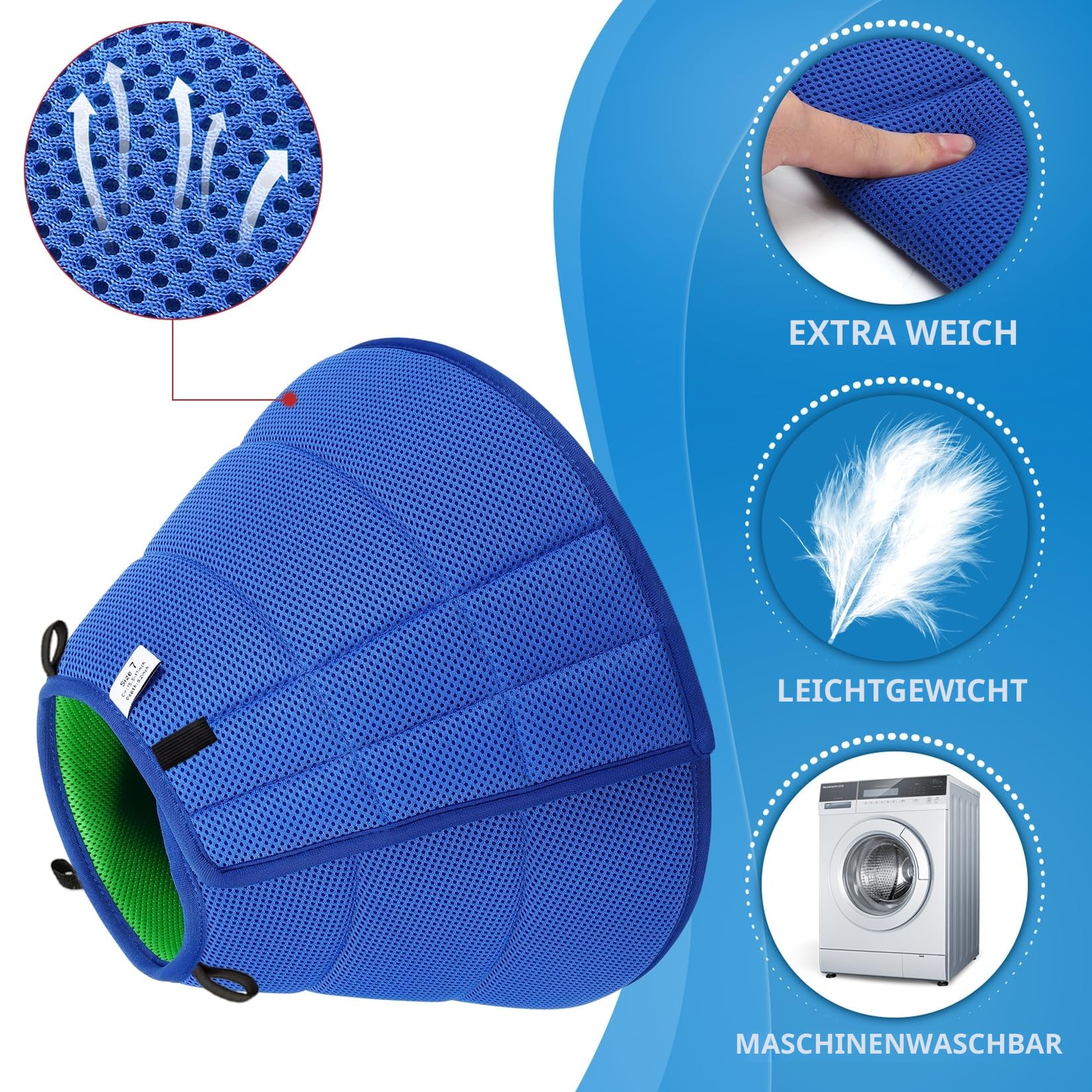 Halskrause Hund Weich, Hundekragen Leckschutz, Atmungsaktive Halskrausen für Hunde, Einstellbarer Schutzkragen Leckschutz Hund, Leicht Halskragen Hunde(Size 9, Blau)
