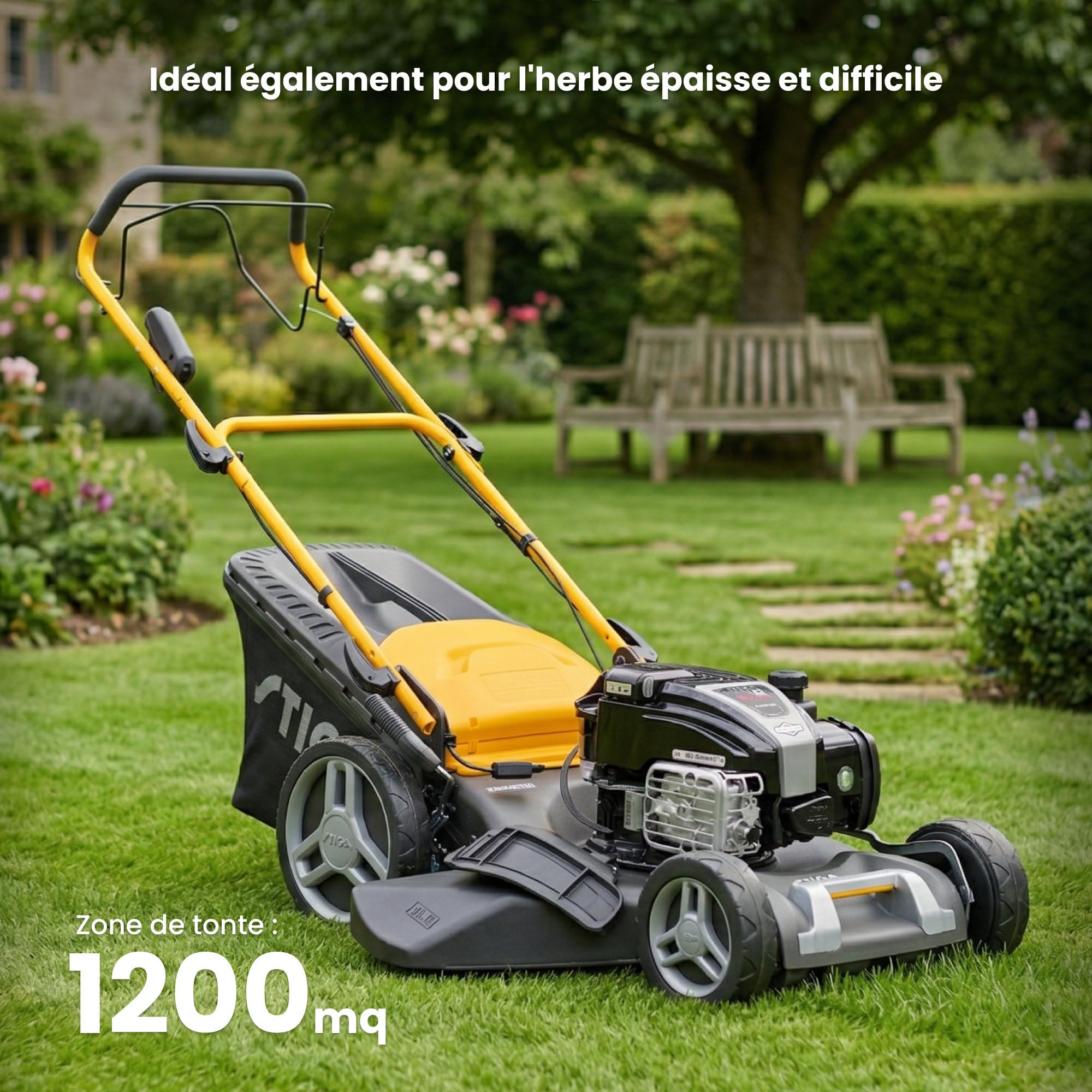 STIGA Tondeuse à Essence autoportée Combi 48 SEQ B MS – Largeur de Coupe 46 cm, Moteur Briggs & Stratton 150 CC, Bac Hybride 60L, Fonctionnalité 4-en-1 pour Jardins Jusqu’à 1200 m²