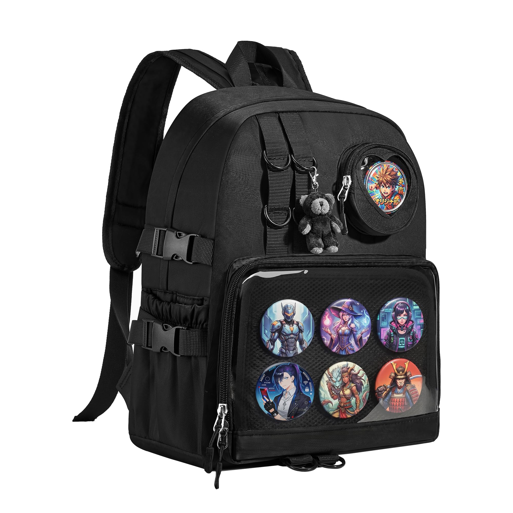 Ita Bag Preppy Backpack with Pin Display Insert for School Anime Cosplay, Black, L, Casual