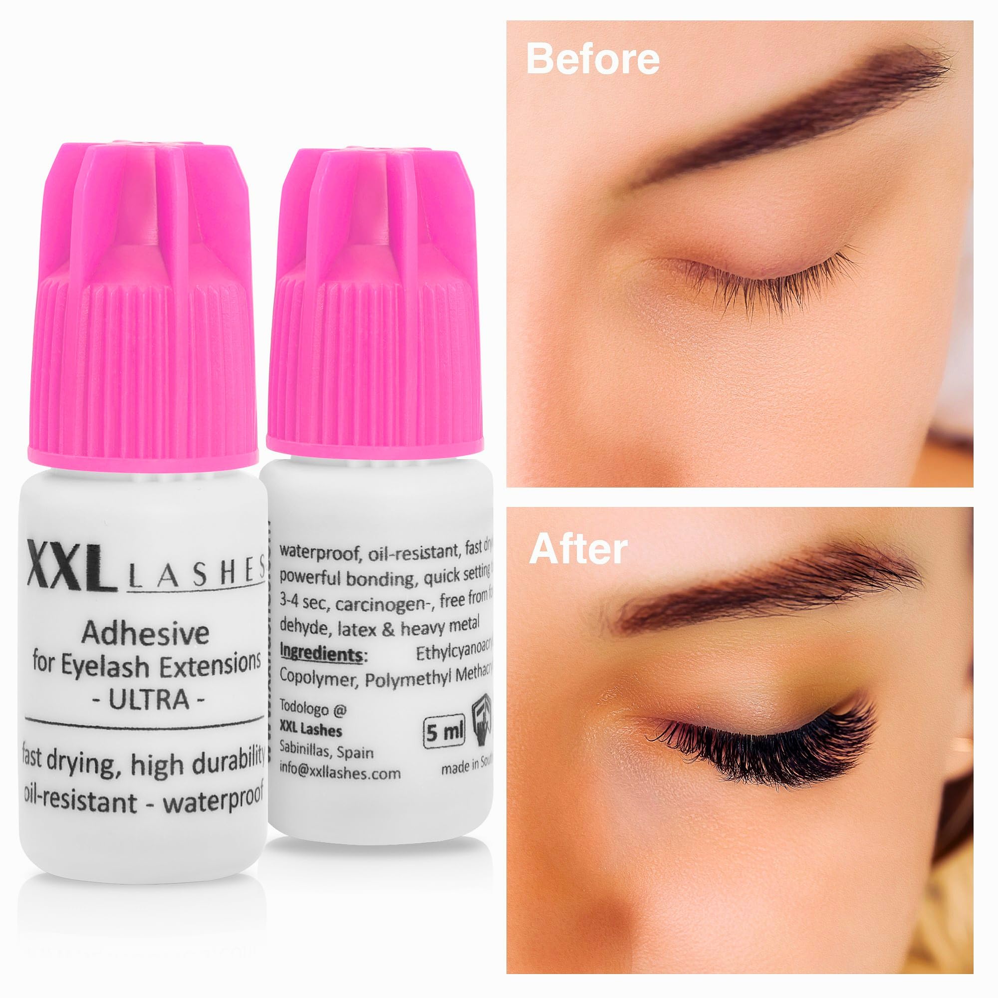 Adesivo per allungamento delle ciglia XXL Lashes "Ultra", Colla per per extensione delle ciglia, resistente all'olio, alta durata, asciugatura rapida, impermeabile, 5 ml