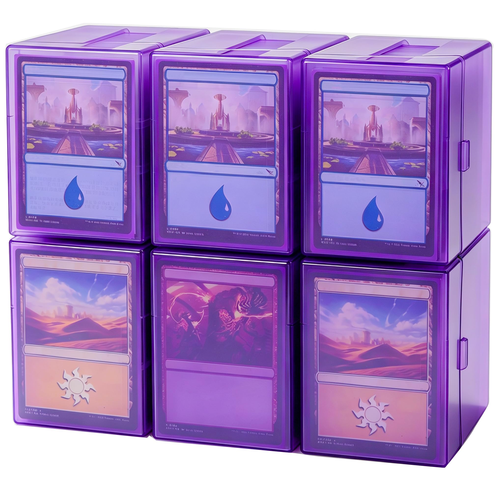 Risou 6 Pack Deck Boxes Compatible with MTG Commander, Trading Card Storage Case for TCG & MTG, Holds 100 Double-Sleeved Cards Each(Box Only)，Purple