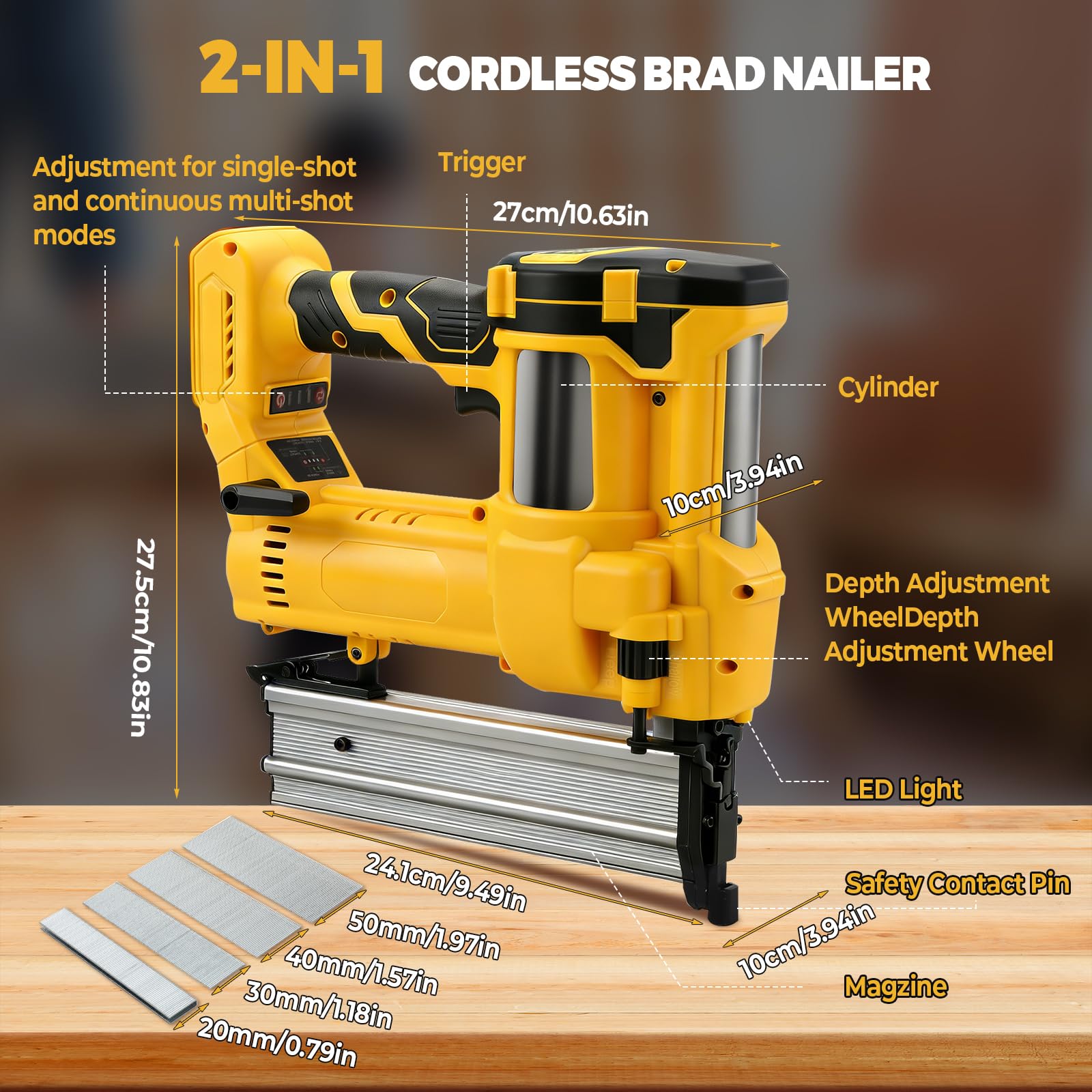 Clavadora inalámbrica de 2 pulgadas de 18GA compatible con Dewalt 20 V, pistola de clavos 2 en 1 sin escobillas y pistola de grapas con clavos F50 y grapas K440 para carpintería en el hogar
