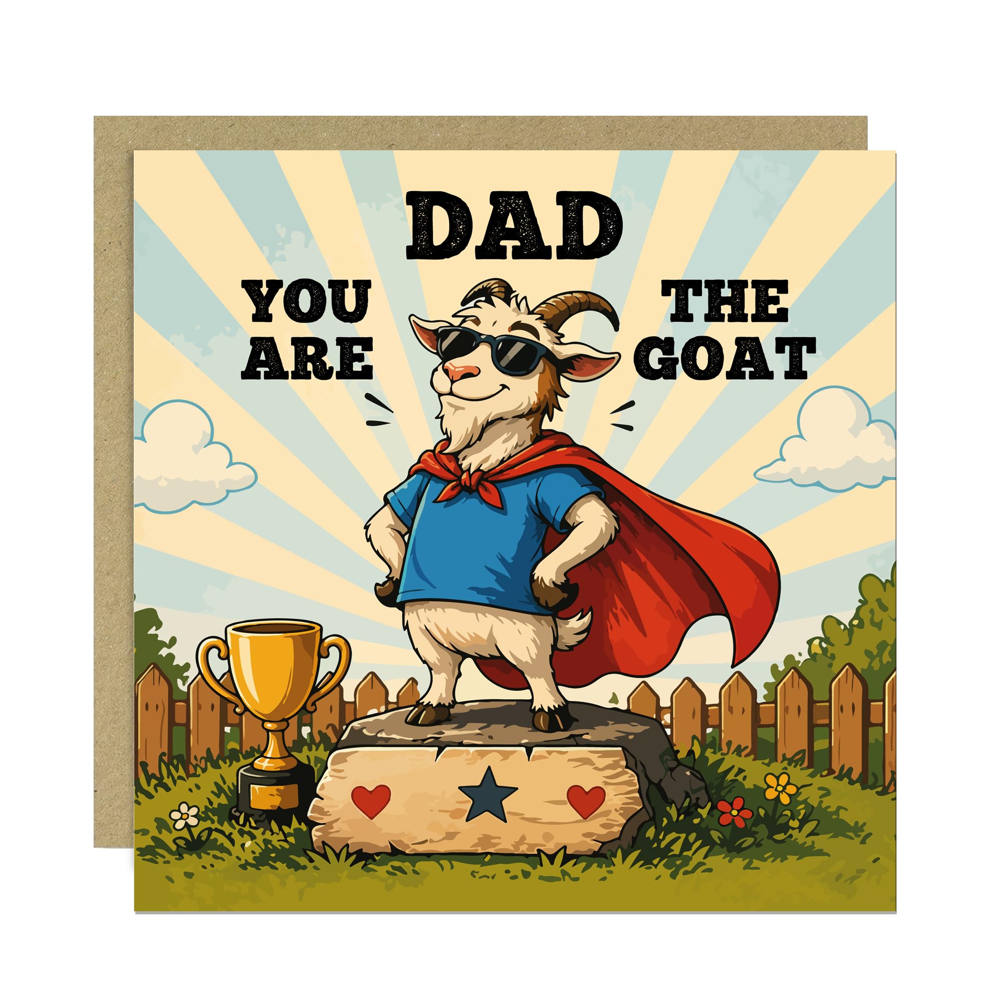 RED OCEAN Funny Fathers Day or Birthday Card - You Are The GOAT - Funny Men's Father's Day Card For Dad, Joke Dad Cards From Daughter Son, 145x145mm With Kraft Envelope