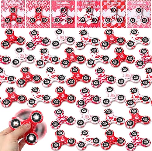 Foilswirl Juego de 36 tarjetas de San Valentín con Fidget Spinner para San Valentín, juguetes sensoriales para aliviar el estrés, suministros de