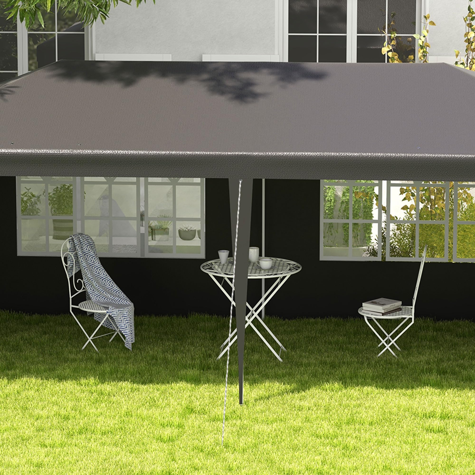 Outsunny Carpa de Jardín 6x3 m Cenador Pabellón de Jardín con 4 Paredes Laterales y 2 Ventanas Visibles, Marco de Acero, Anti-UV, Impermeable, Gazebo para Patio, Exterior, Camping, Gris Oscuro