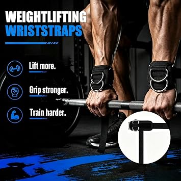 Non-slip Weight Lifting Straps, 2-in-1 Gym Lifting Straps, Lifting Straps Weightlifting with Wrist Support and D-Ring, Gym Accessories for Cable Equipment and Strength Training, Men(Pair)