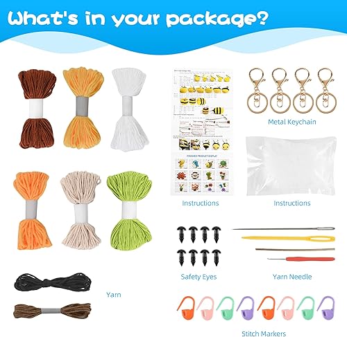 Miniatura 2 de BI CLHS Kit de ganchillo para principiantes, Amigurumi Kit de animales de ganchillo con video paso a paso león, pingüino, dinosaurio o abeja,