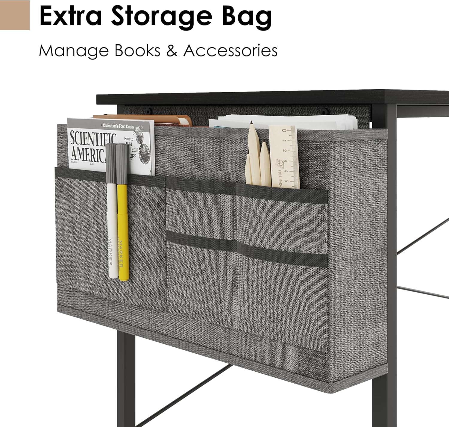 COTUBLR 31 Inch Computer Desk, Home Office Desk, Simple Modern Small Desk for Bedroom, Writing Desk with Storage Bag, Study Table for Students, Black - Image 6