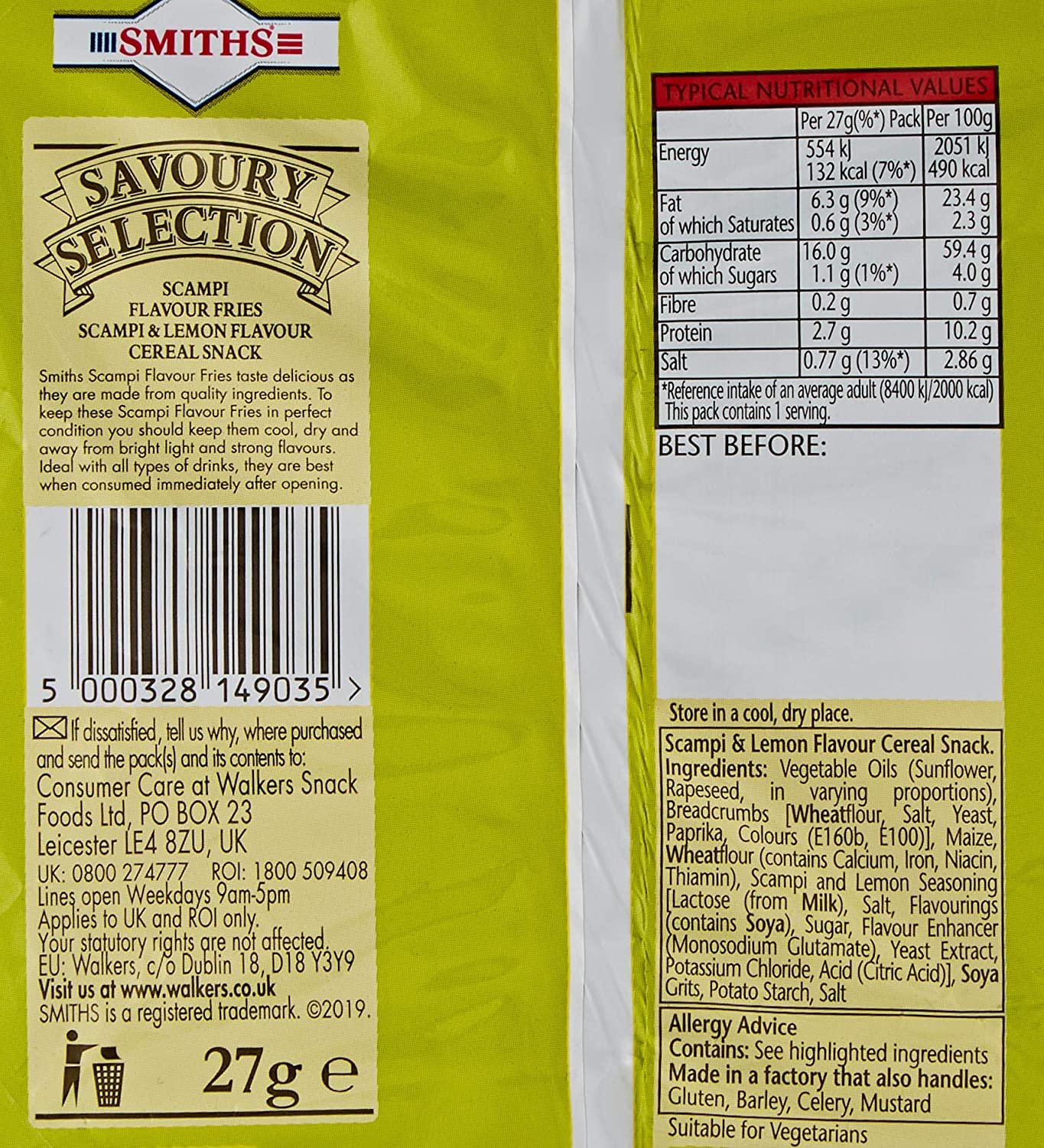 Smiths Scampi Flavour Fries 24x27g