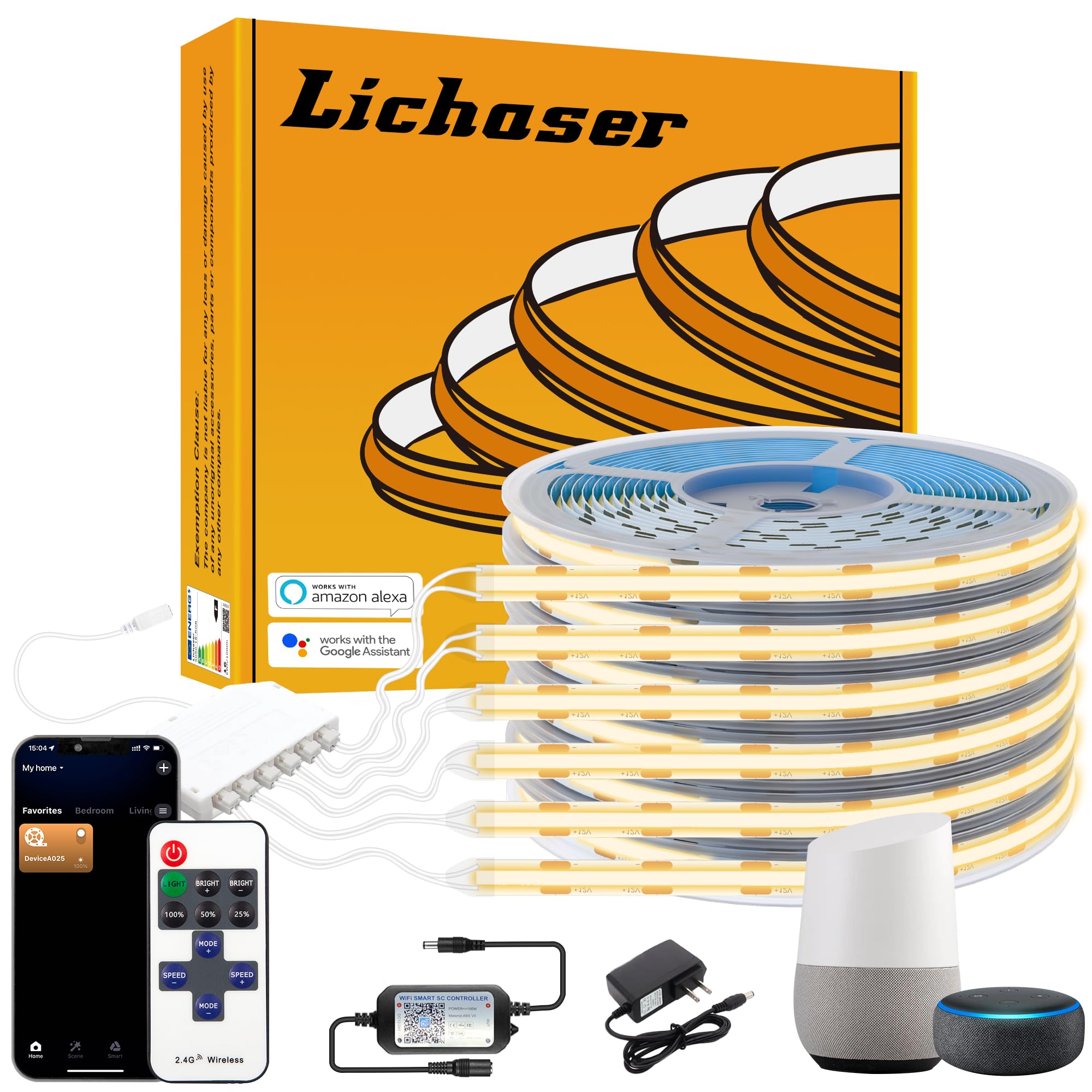 LICHASER 6 Rolls 6.56ft WiFi Flexible COB LED Lights for Wood Slat